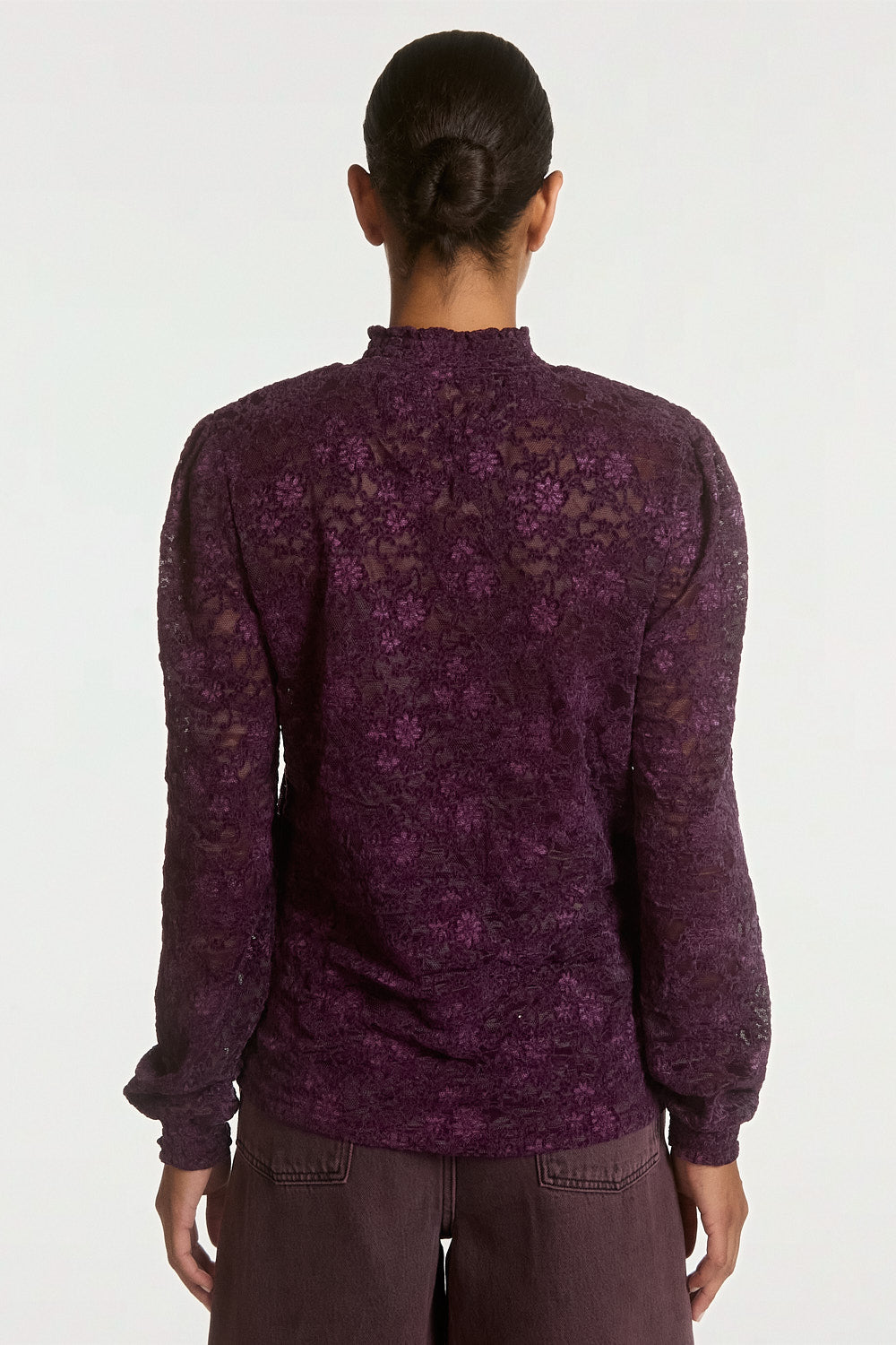 Aaiko Tory top pizzo prugna collo alto
