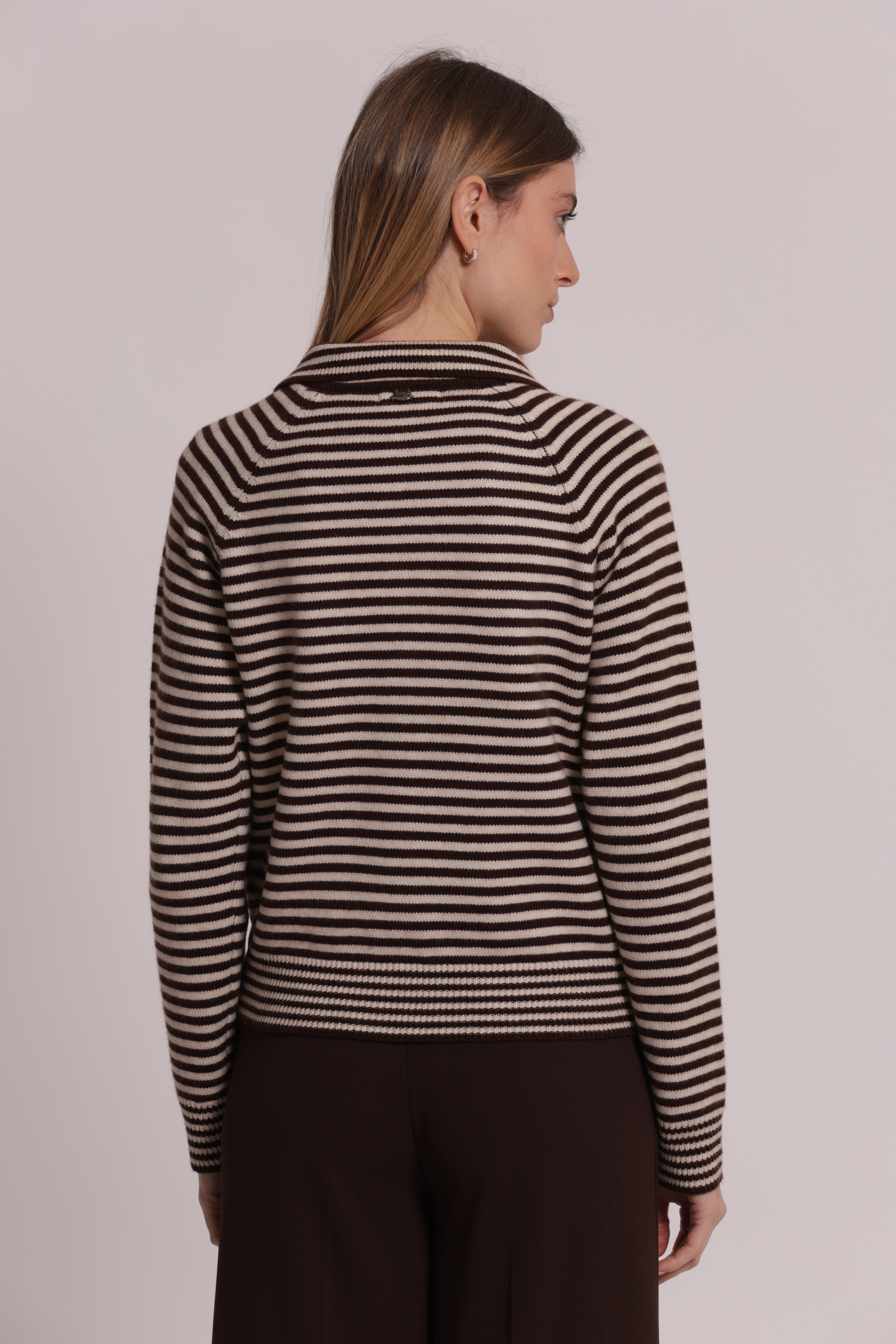 Mimi Mua Maglia Cardigan a Righe moro con lana