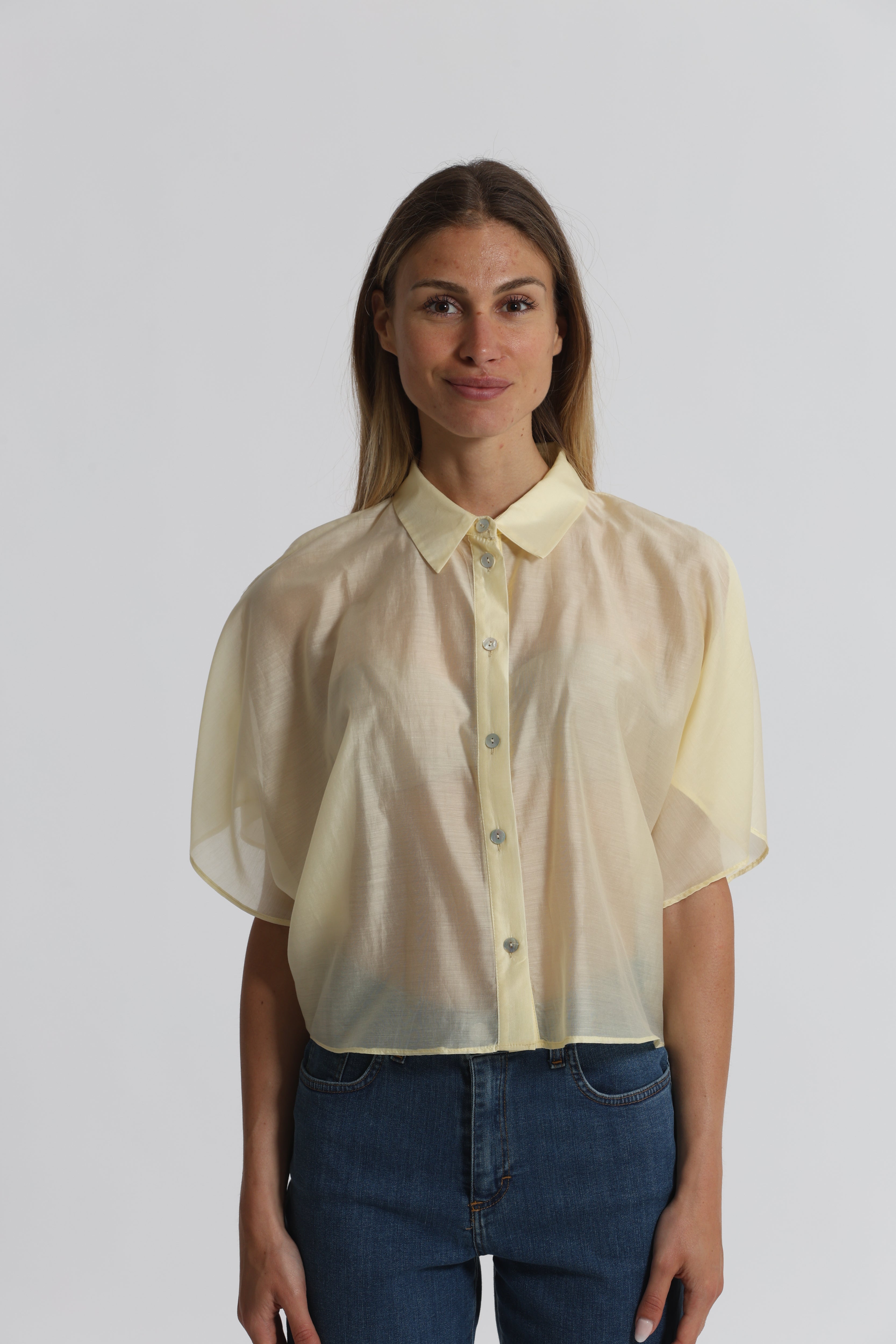 Mimi Mua Camicia Cropped Leggera Camicia Bianca Lyocell