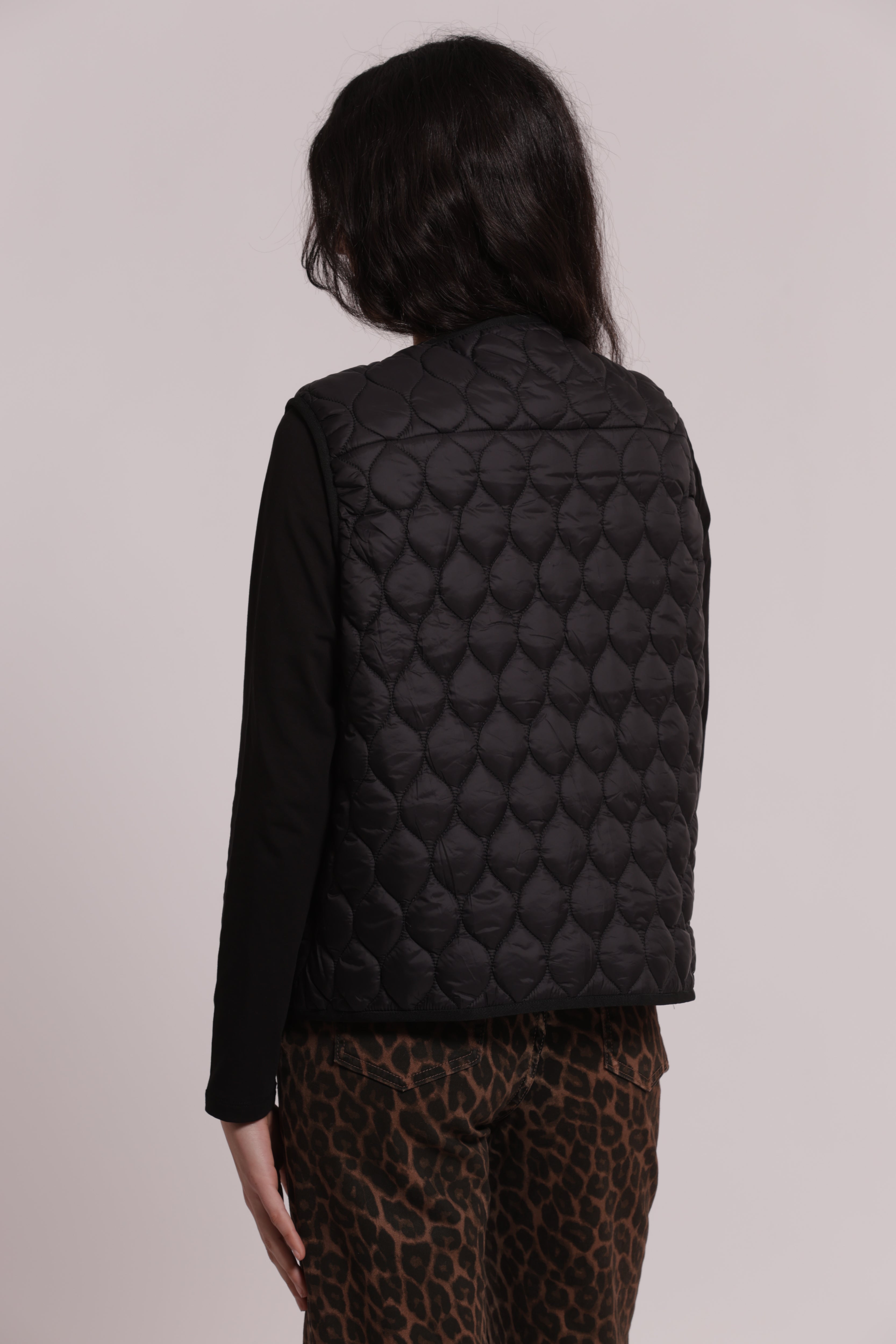 Mimi Mua Gilet Piumino Corto Smanicato Nero Trapuntato