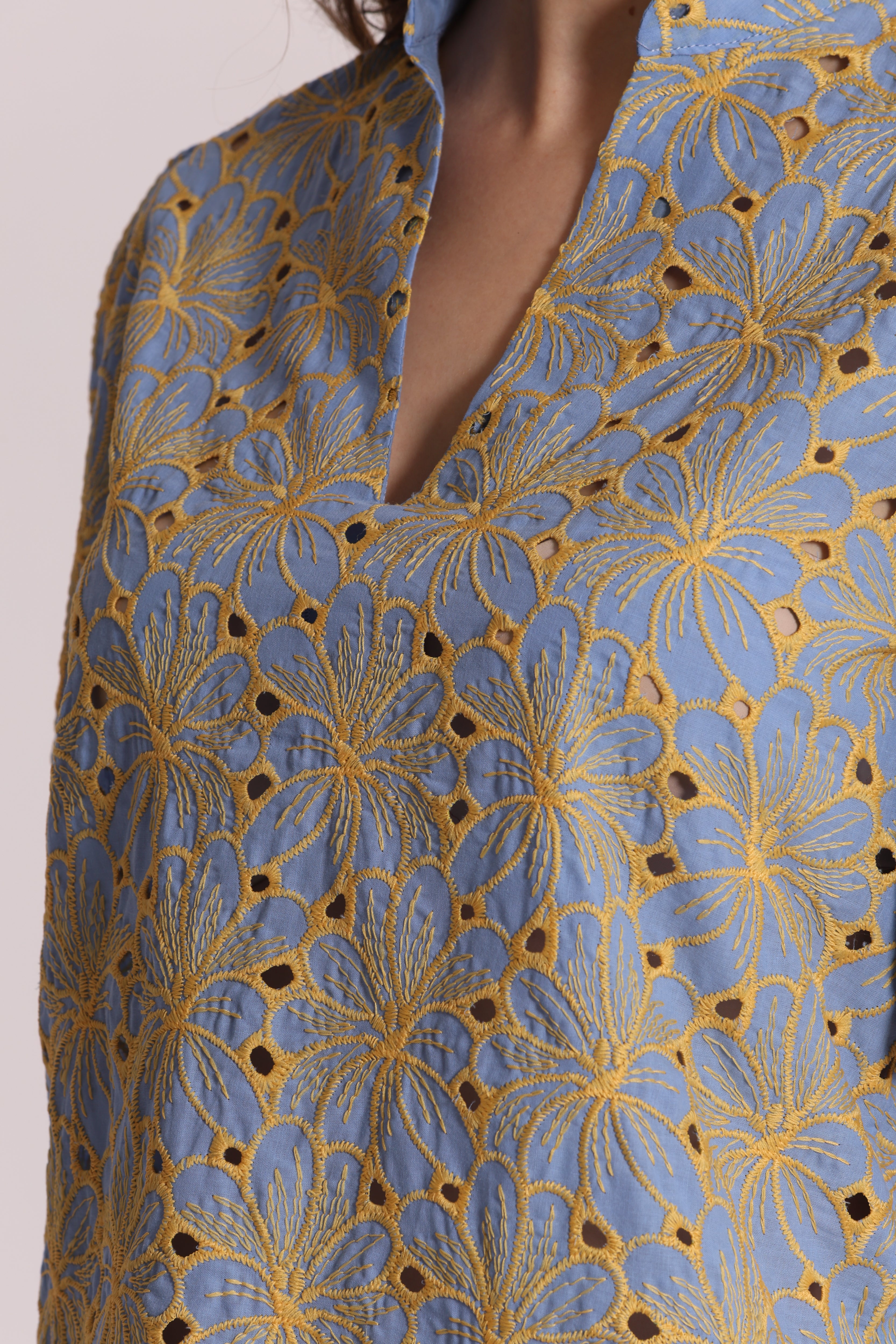 Mimi Mua Sangallo blusa maniche corte panna/ocra