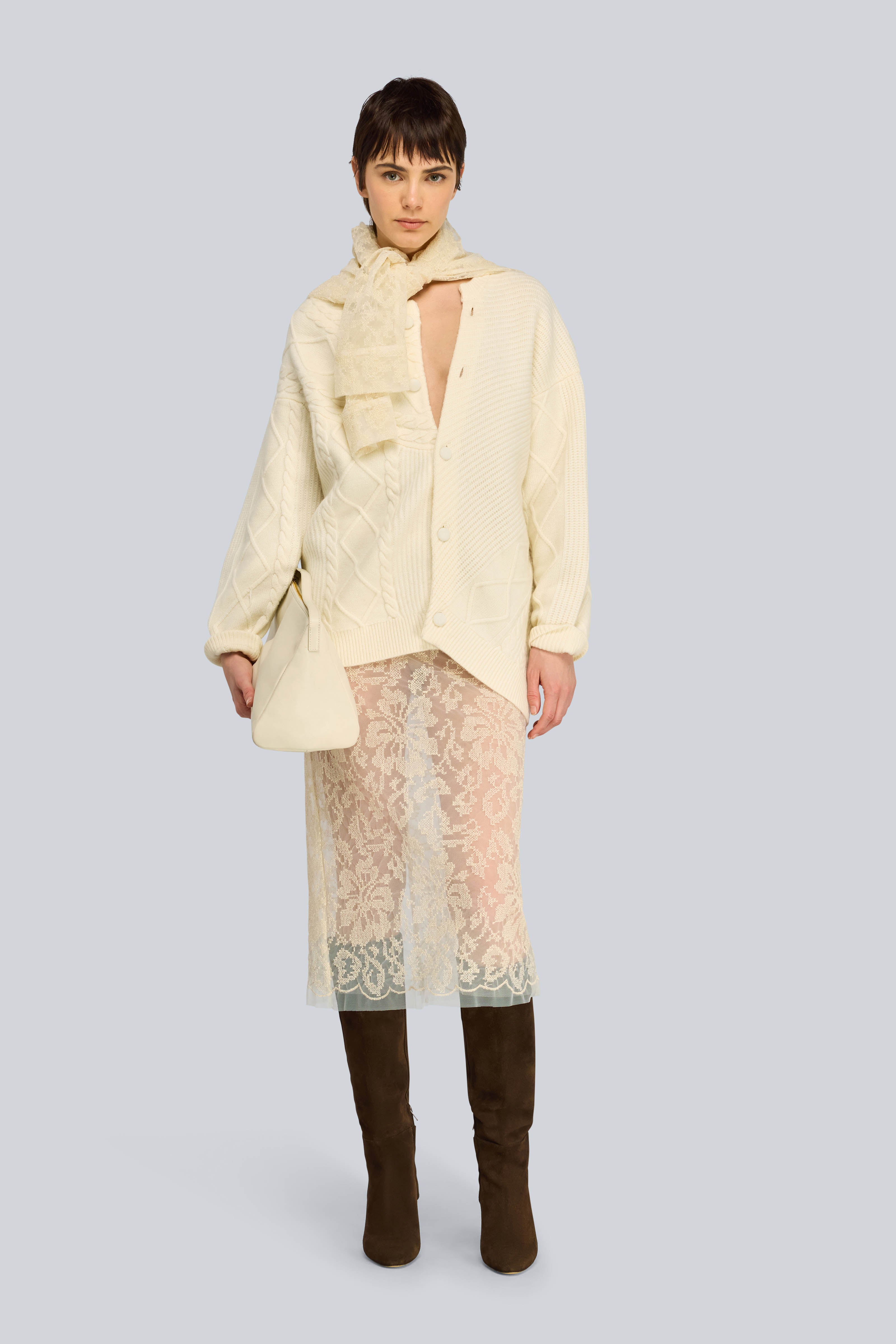 Semicouture Quiana gonna tulle burro punto croce midi