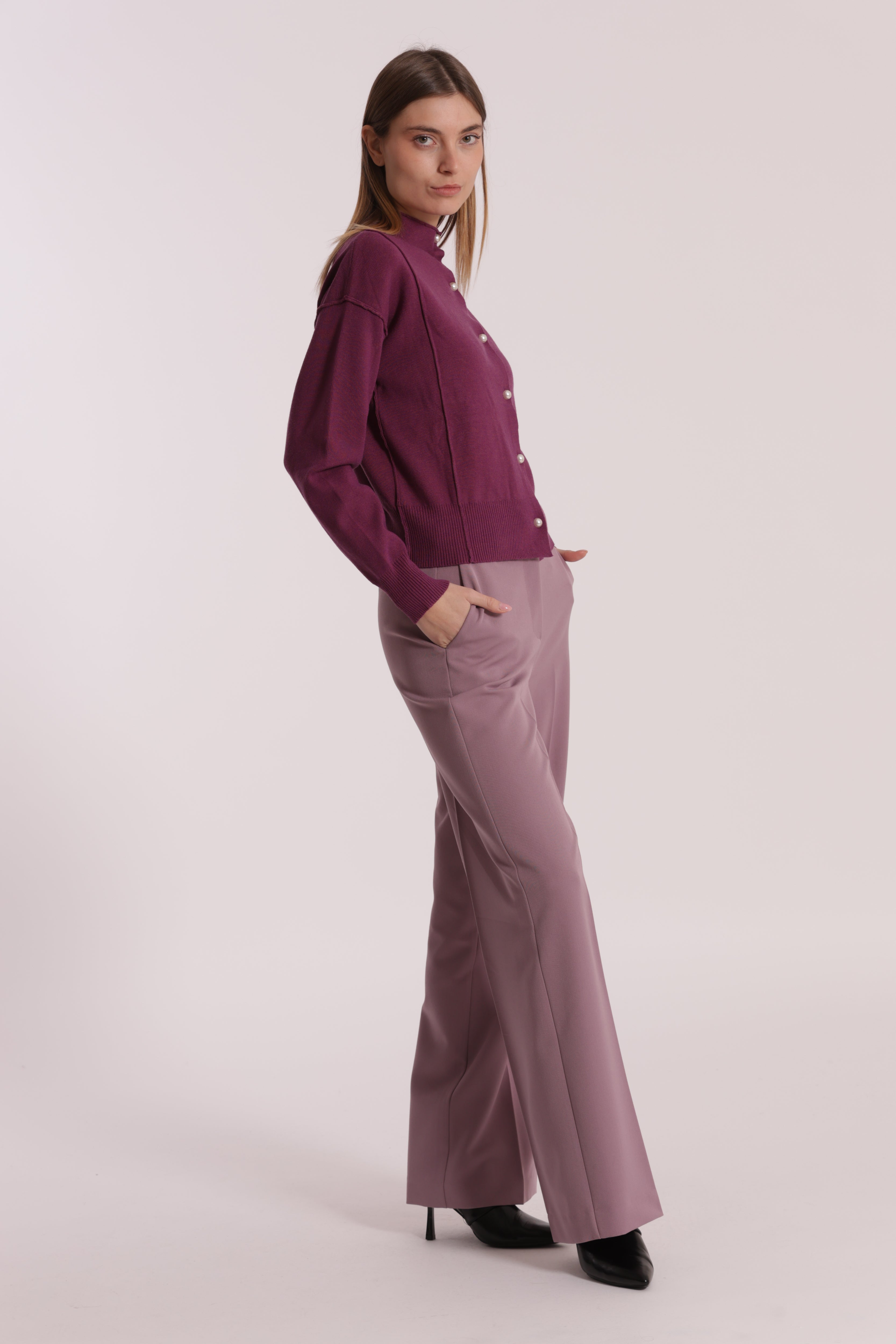 Mimi Mua Pantalone Palazzo Elastico Dietro Nero Polyviscosa