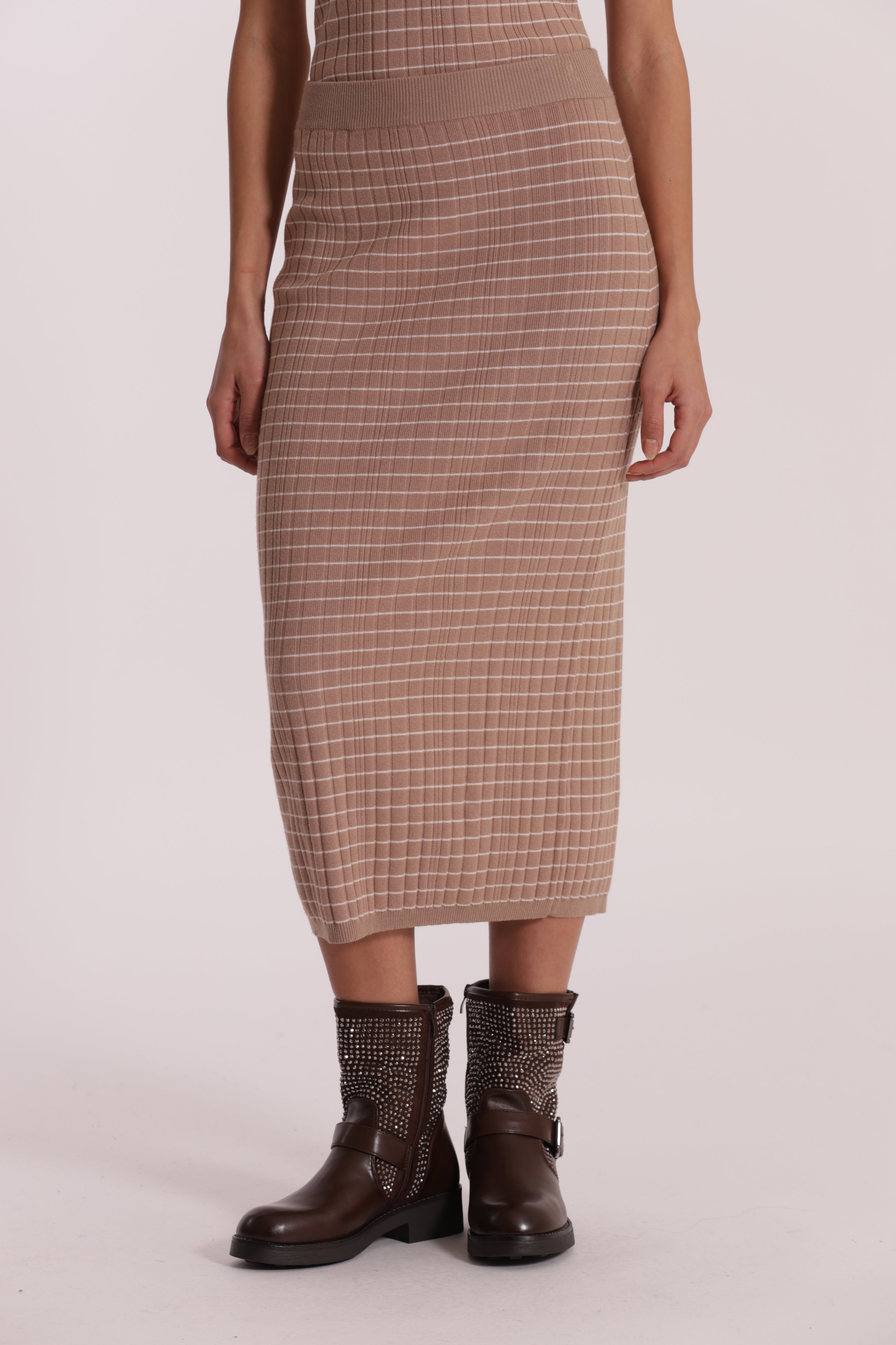 Mimi Mua Gonna Maglia Righe Nero Elasticizzata Midi