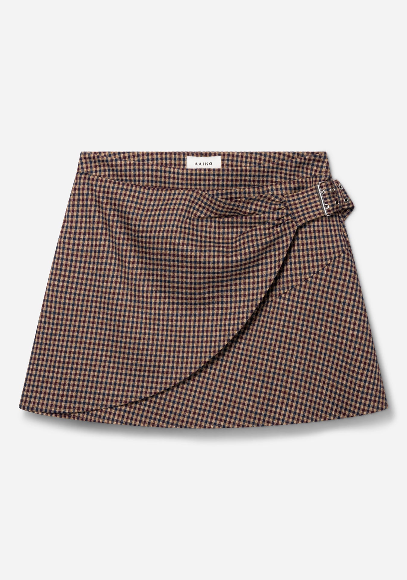 Aaiko Soie gonna a quadri bordeaux con fibbia