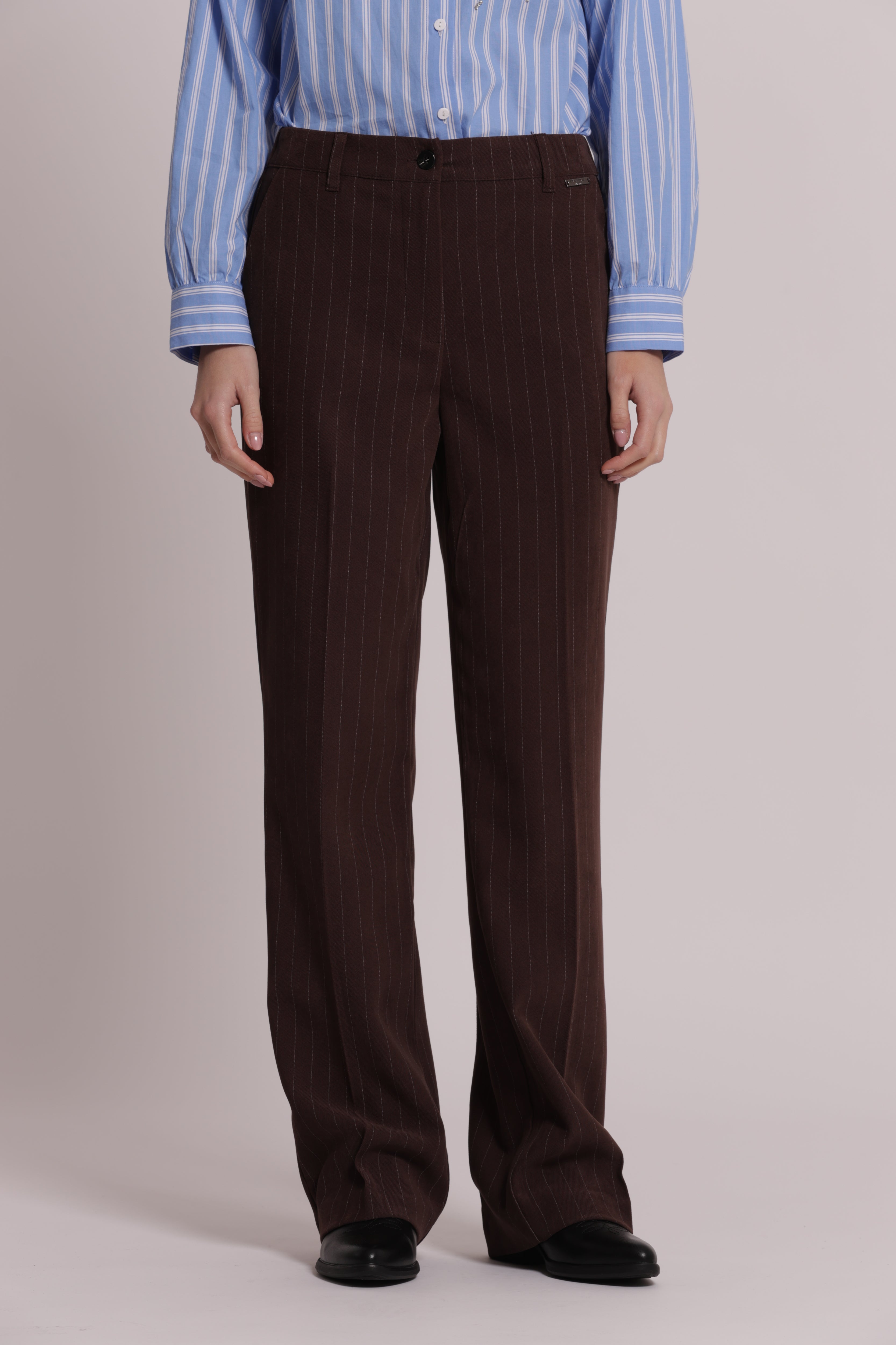 Mimi Mua Pantalone Palazzo Gessato Pantaloni Moro