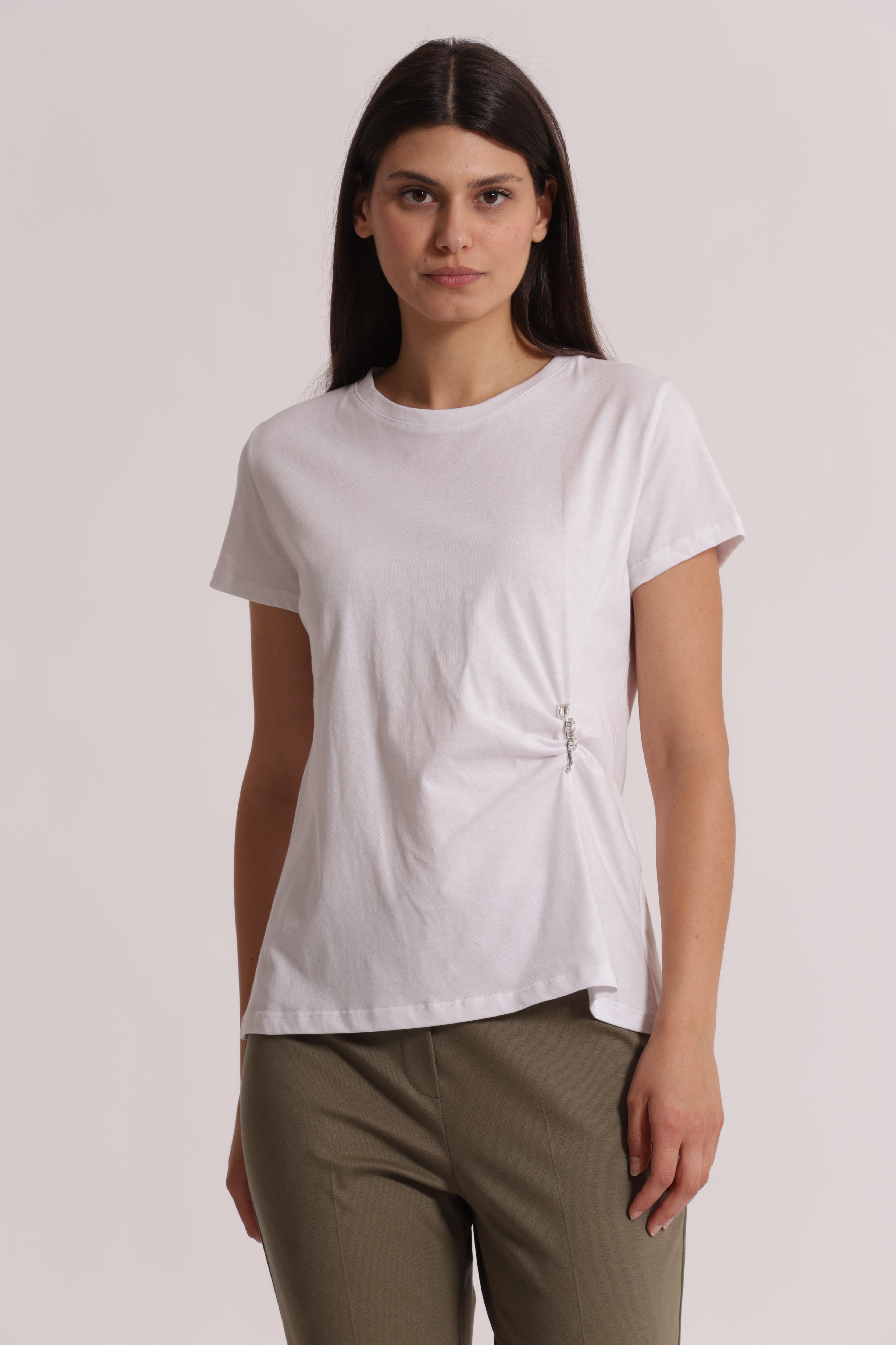Mimi Mua T-Shirt Arriccio Laterale Strass Cotone