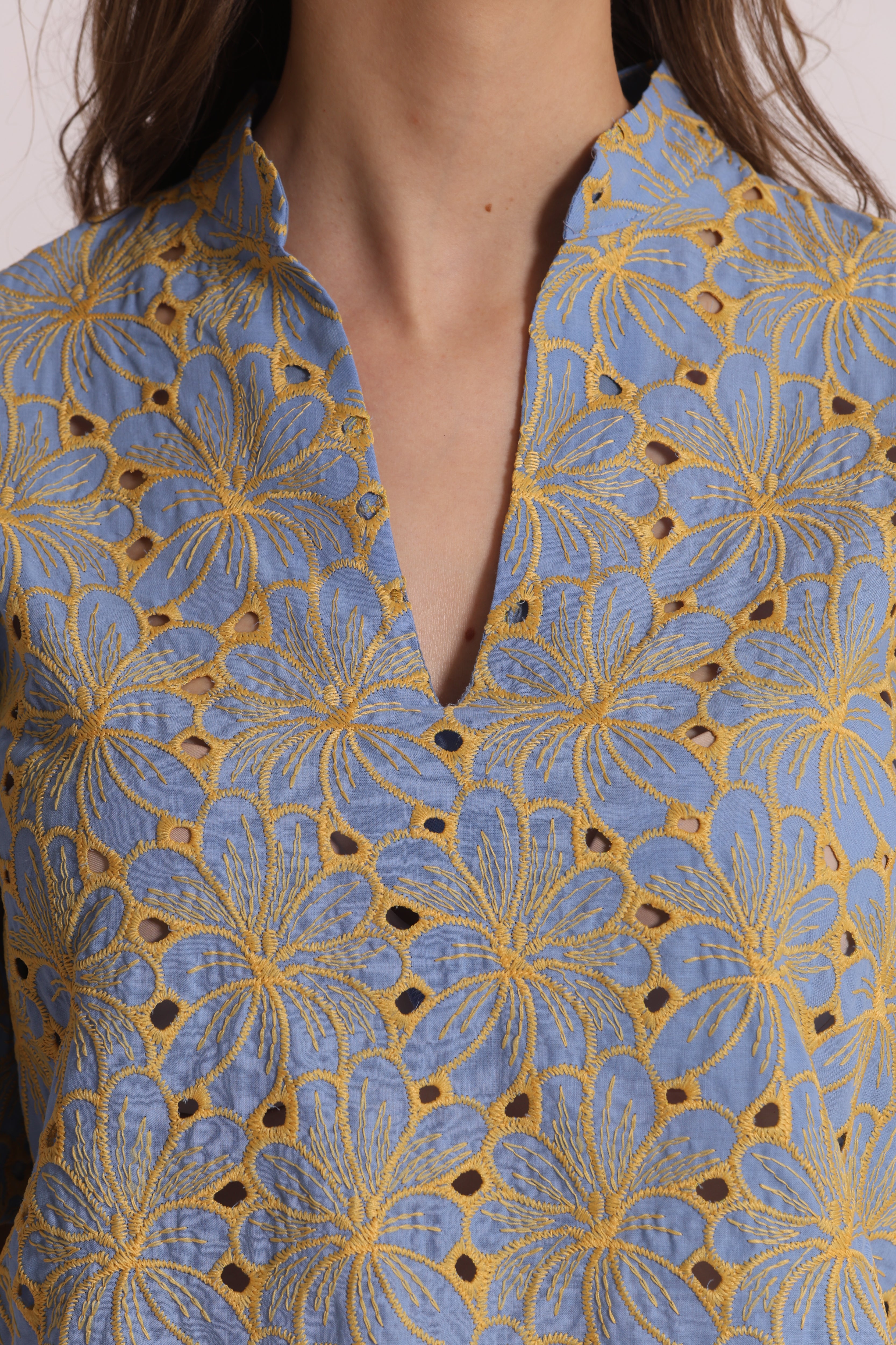 Mimi Mua Sangallo blusa maniche corte panna/ocra
