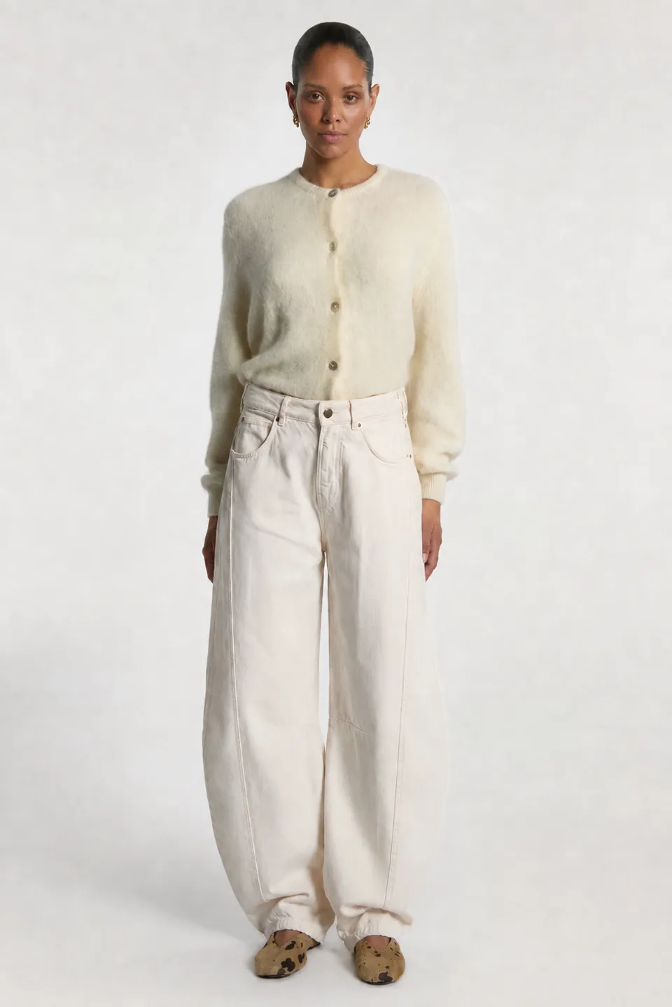 Aaiko Daley jeans cream barrel vita alta