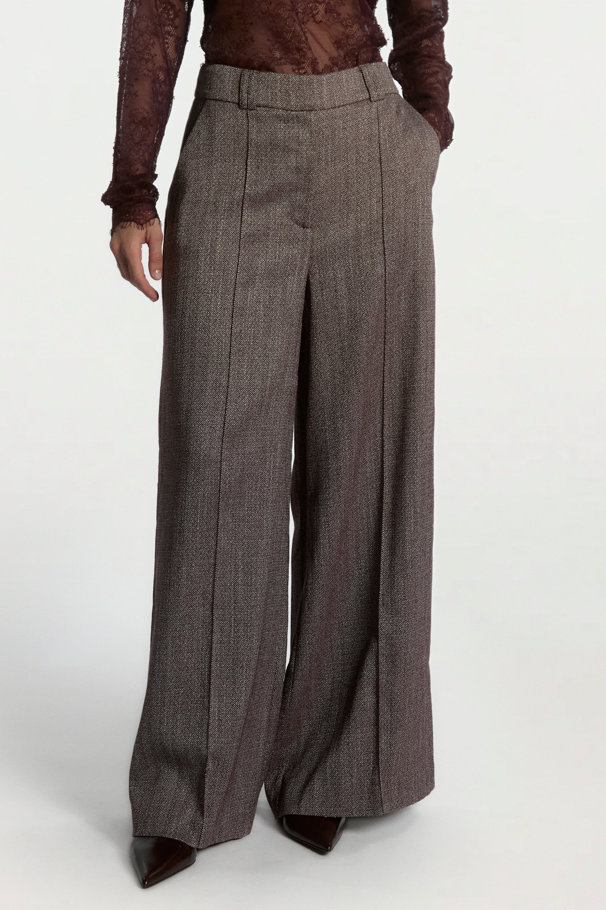Aaiko Nore pantaloni melange bordeaux gamba larga
