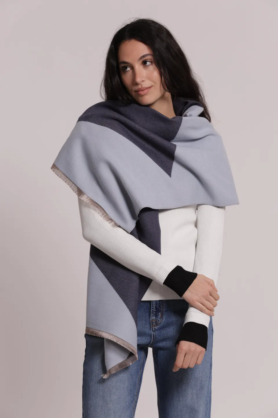 Mimi Mua Sciarpa Bicolor Triangoli Blu Celeste