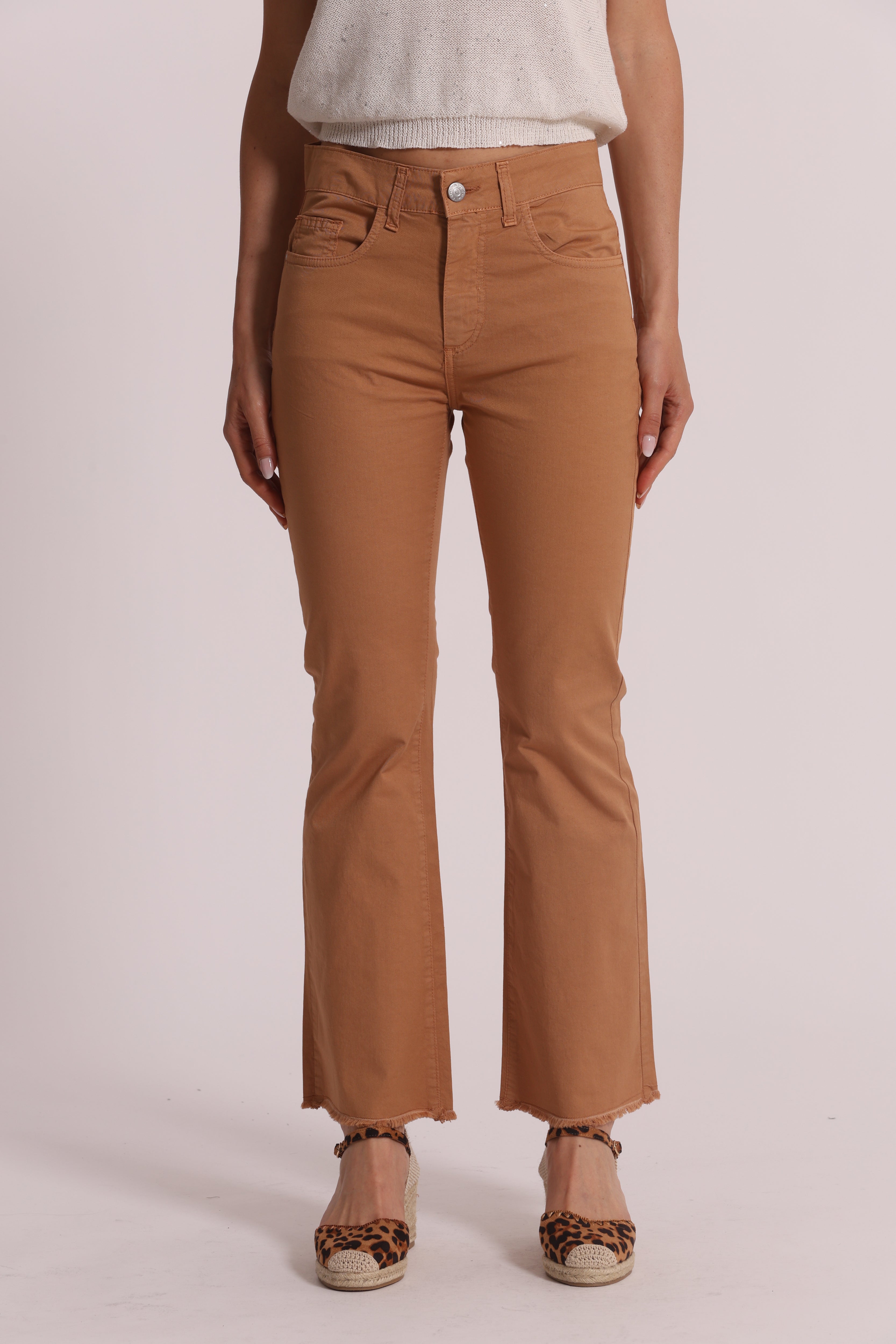 Mimi Mua Pantalone Cropped Flare Bengalina Burro elasticizzato