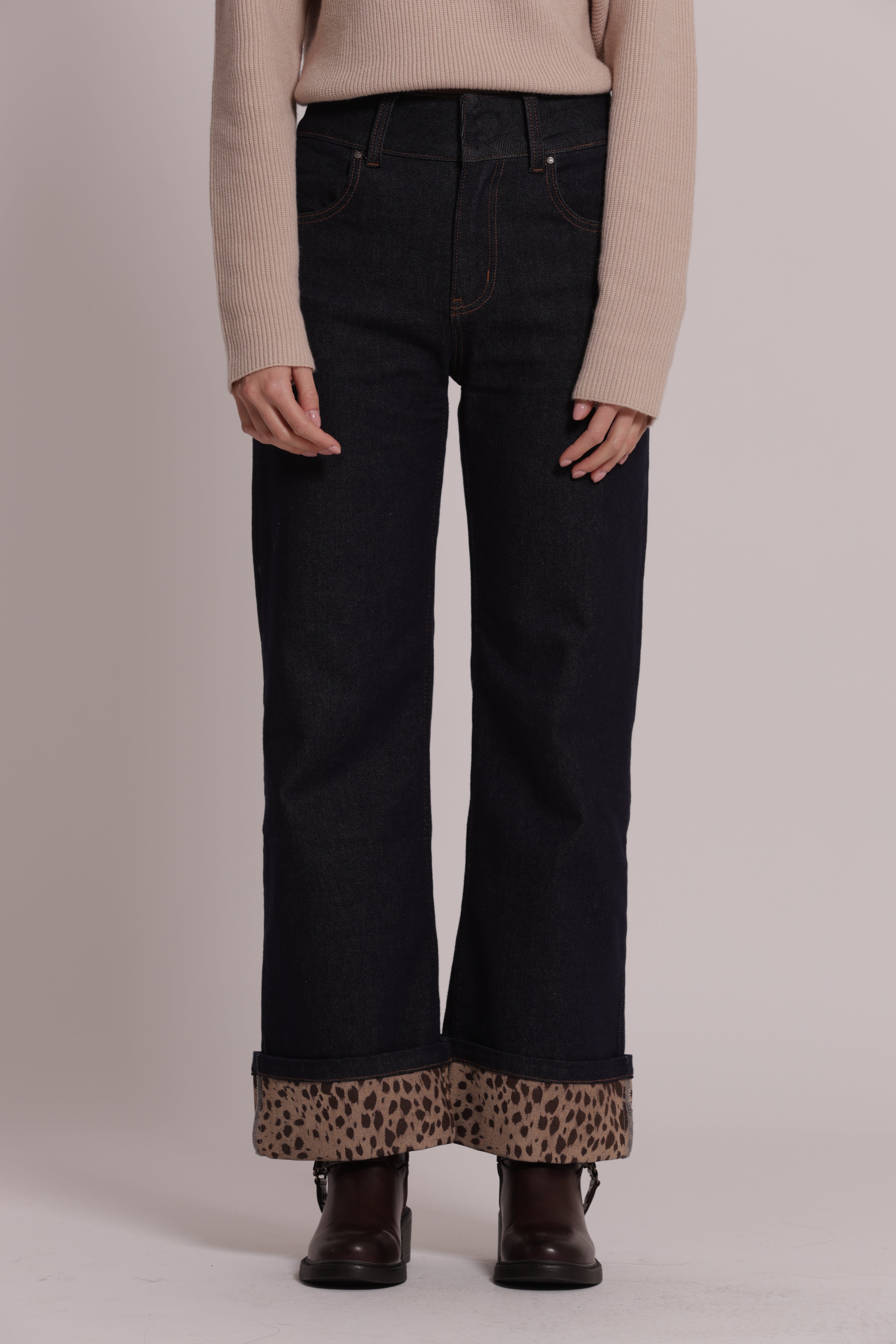 Mimi Mua Jeans Risvolto Animalier Nero S cotone slim