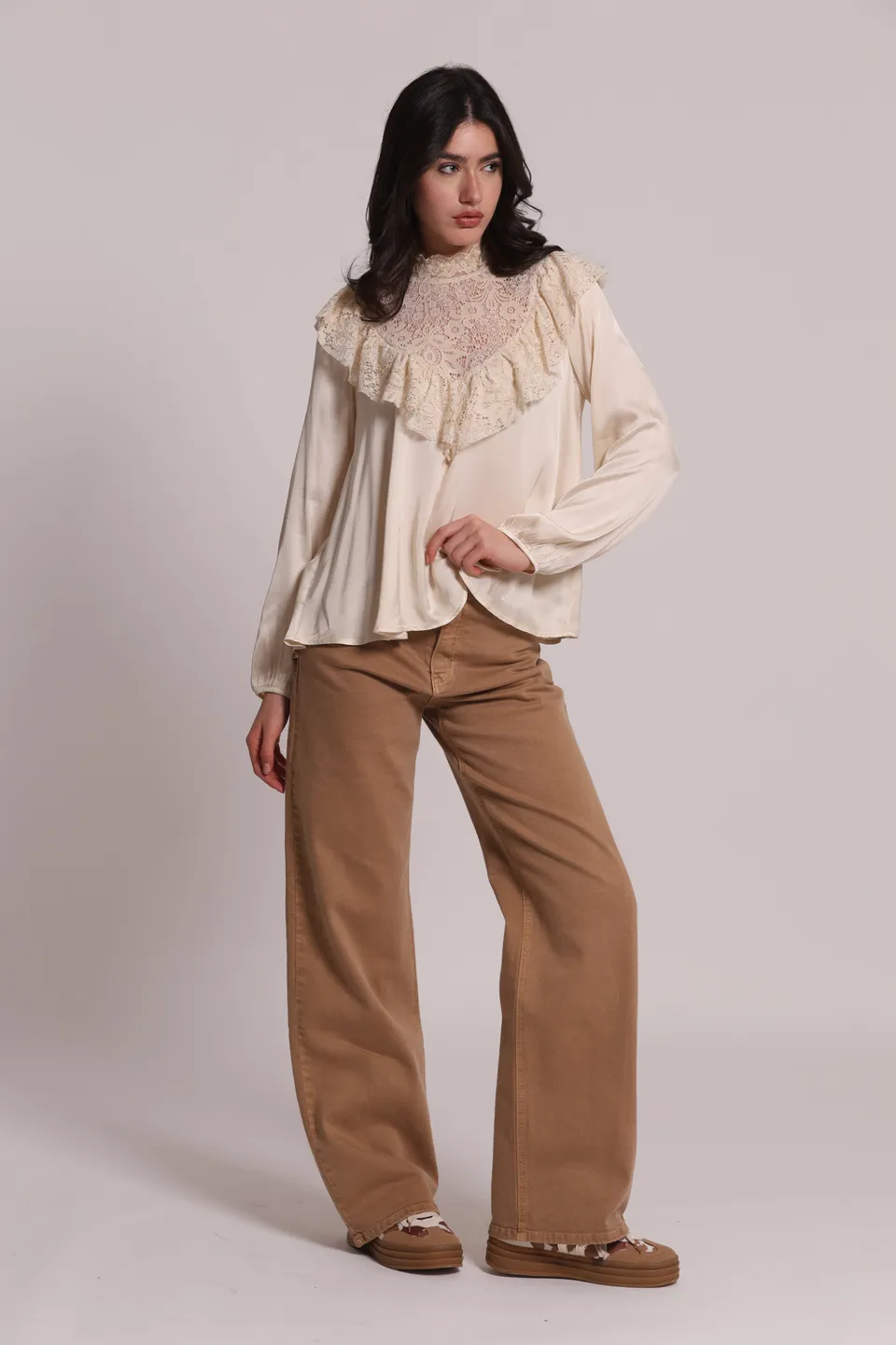 Mimi Mua Jeans Palazzo Colorato Cammello