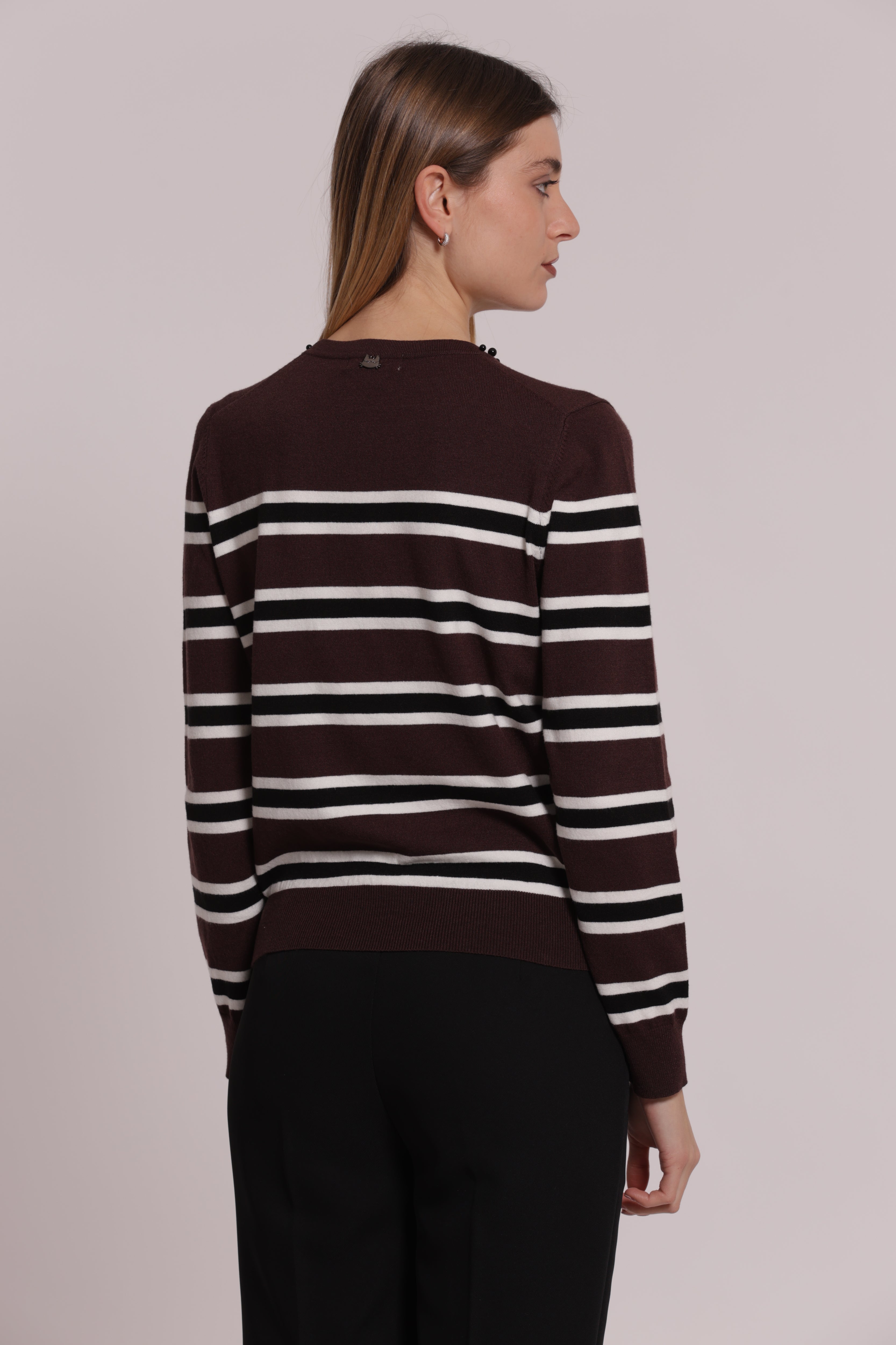 Mimi Mua Maglia a Righe con Perle moro