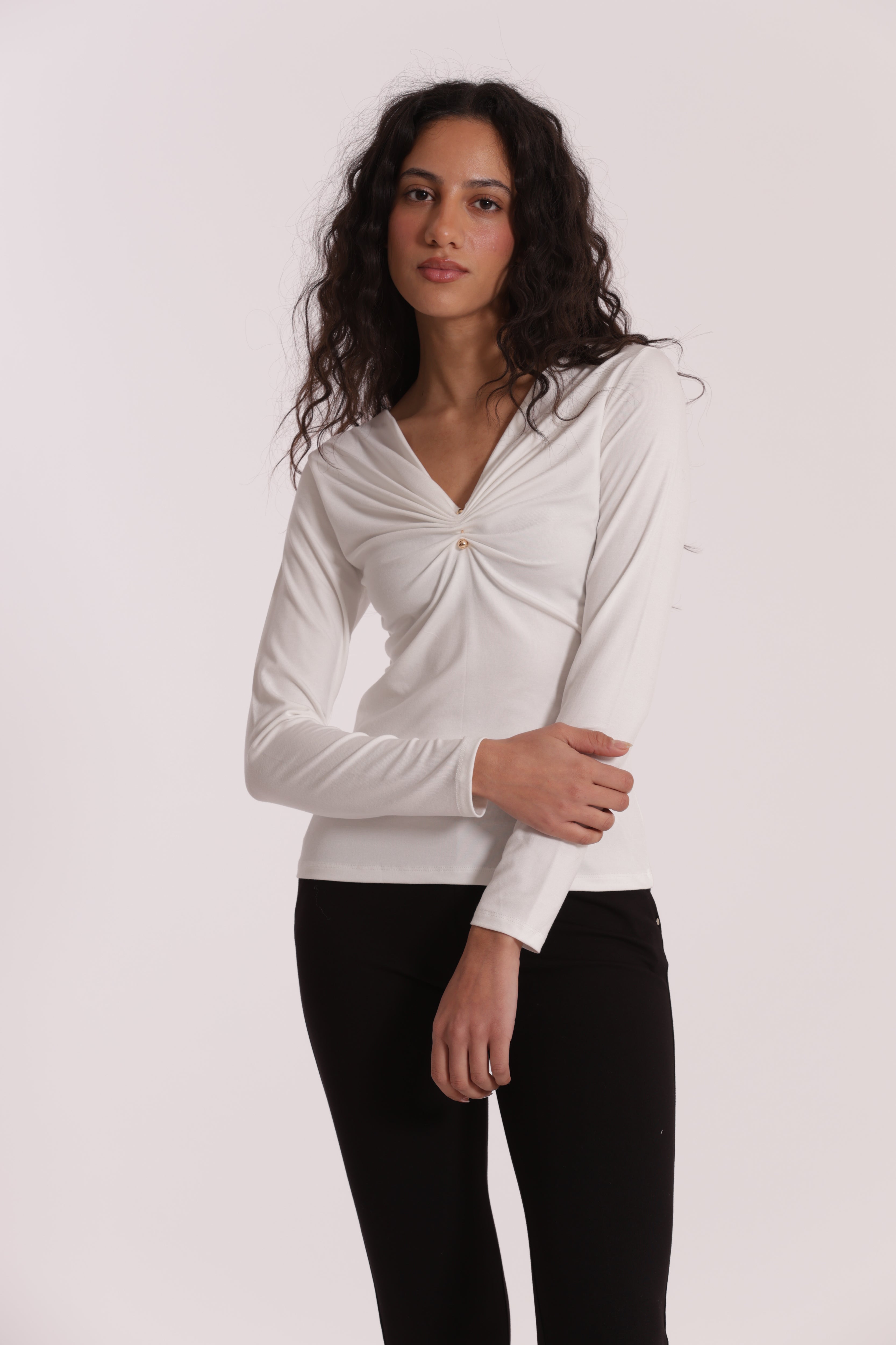 Mimi Mua Scollo V t-shirt nero cotone accessorio