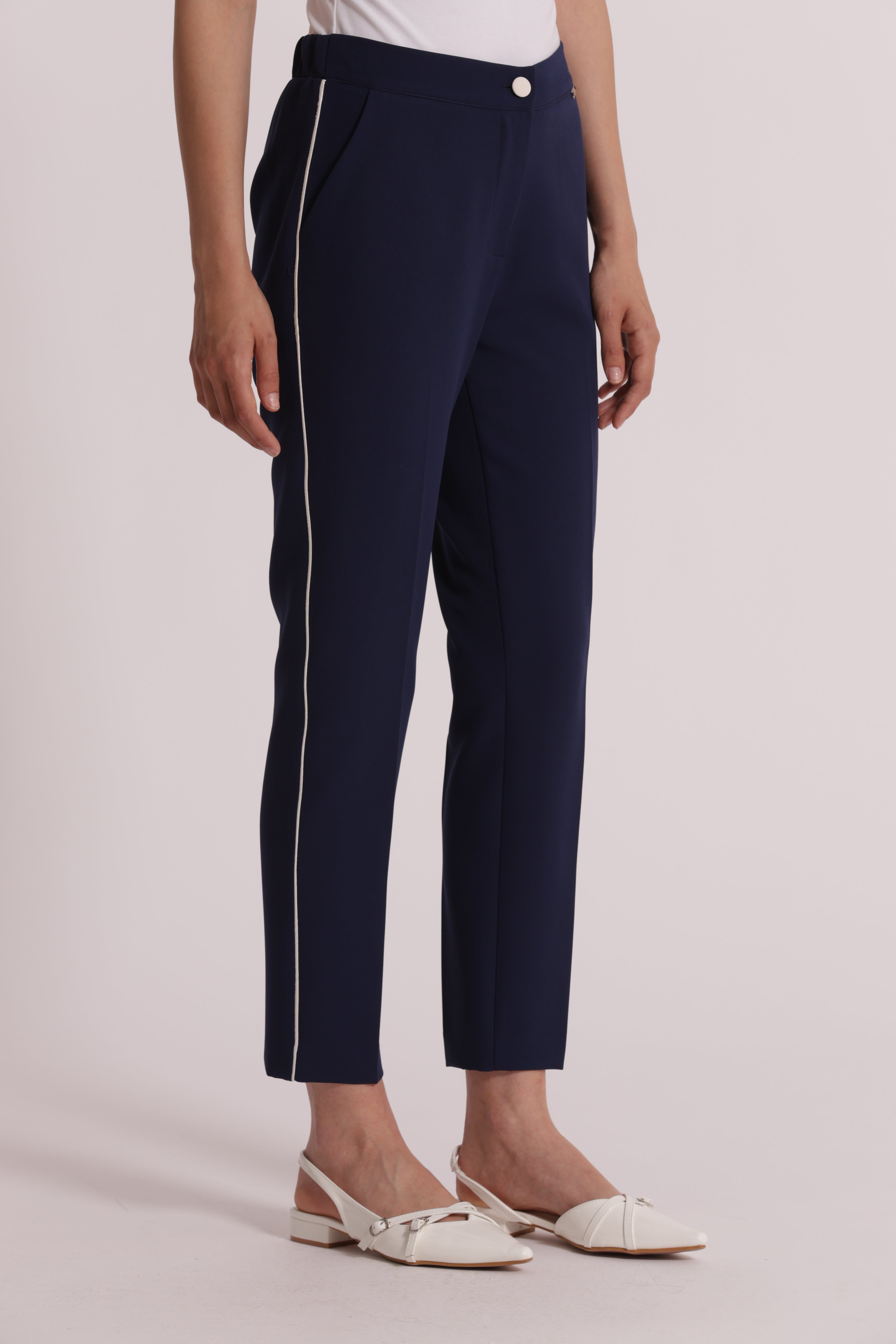 Mimi Mua Pantalone Bottone Contrasto Latte Classico
