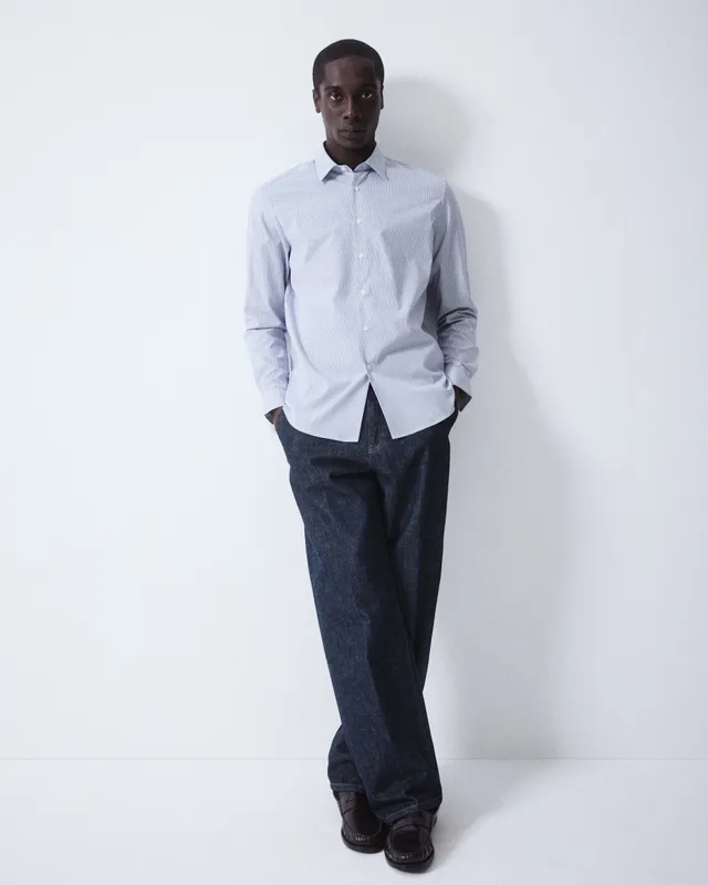 Altea Scott camicia popeline rigato bianco navy