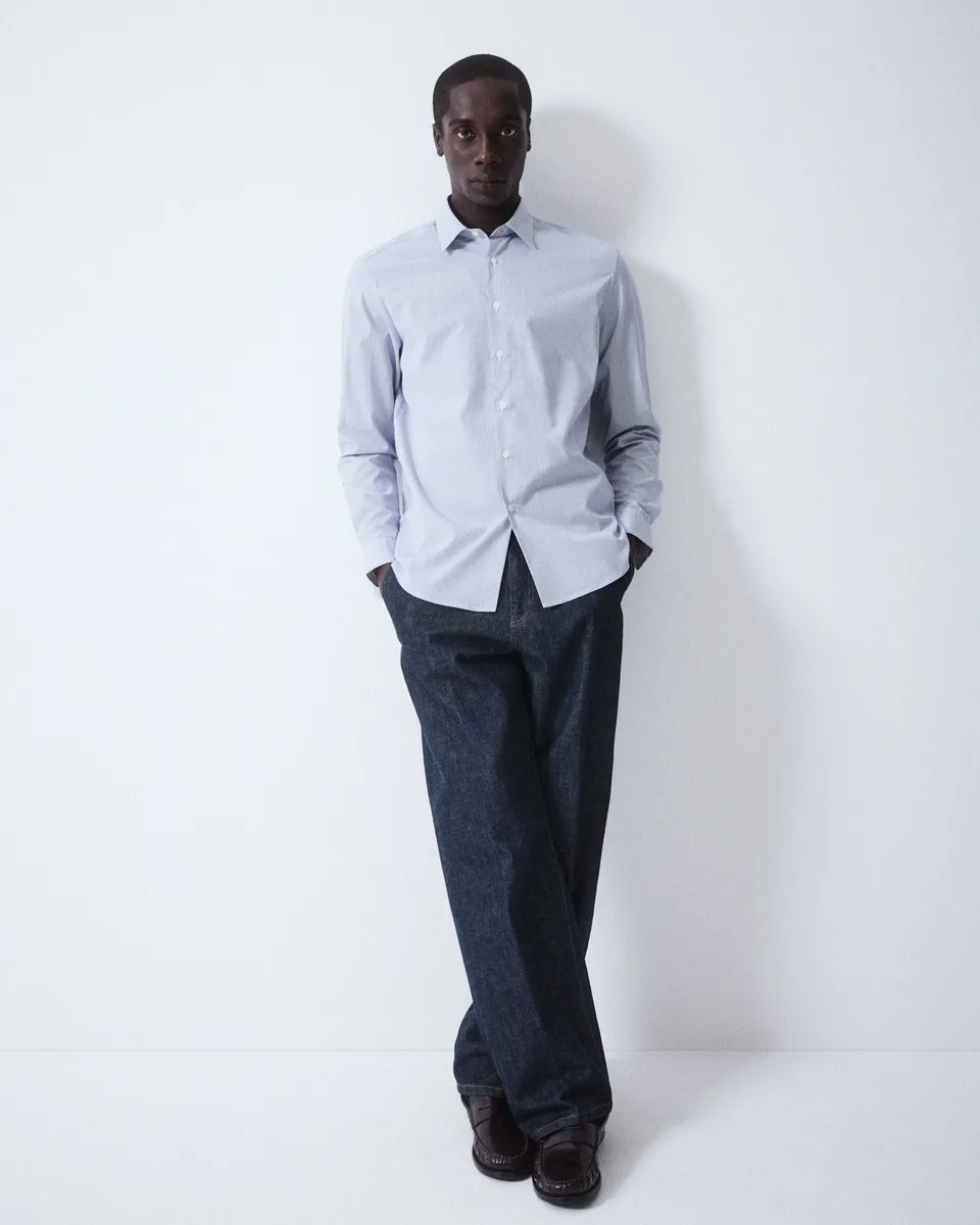 Altea Scott camicia popeline rigato bianco navy