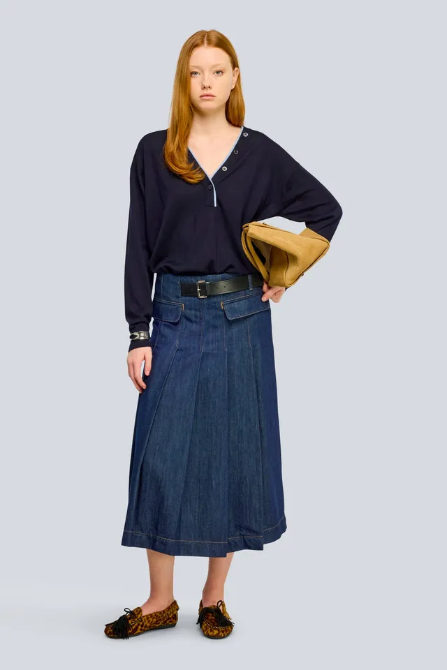 Semicouture Samara maglia lana blu scollo a V