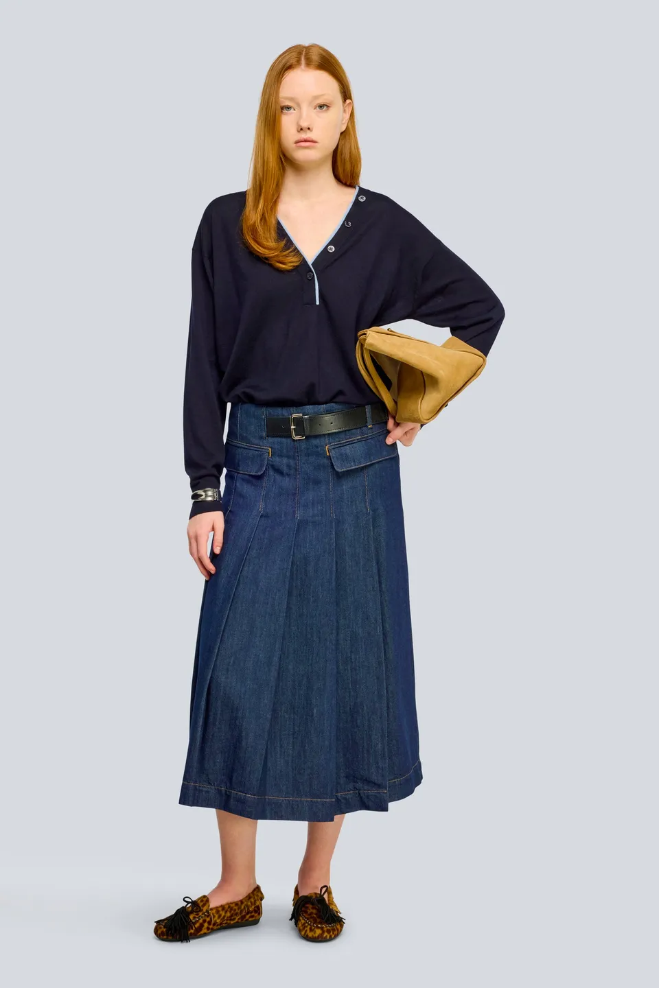 Semicouture Samara maglia lana blu scollo a V