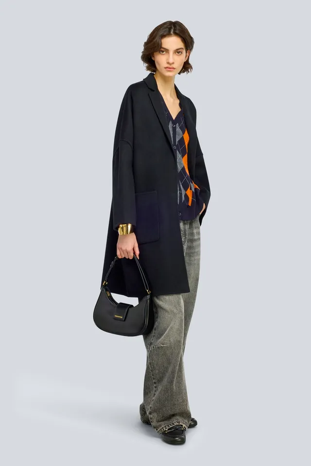 Semicouture Sigmung cappotto nero panno doppio