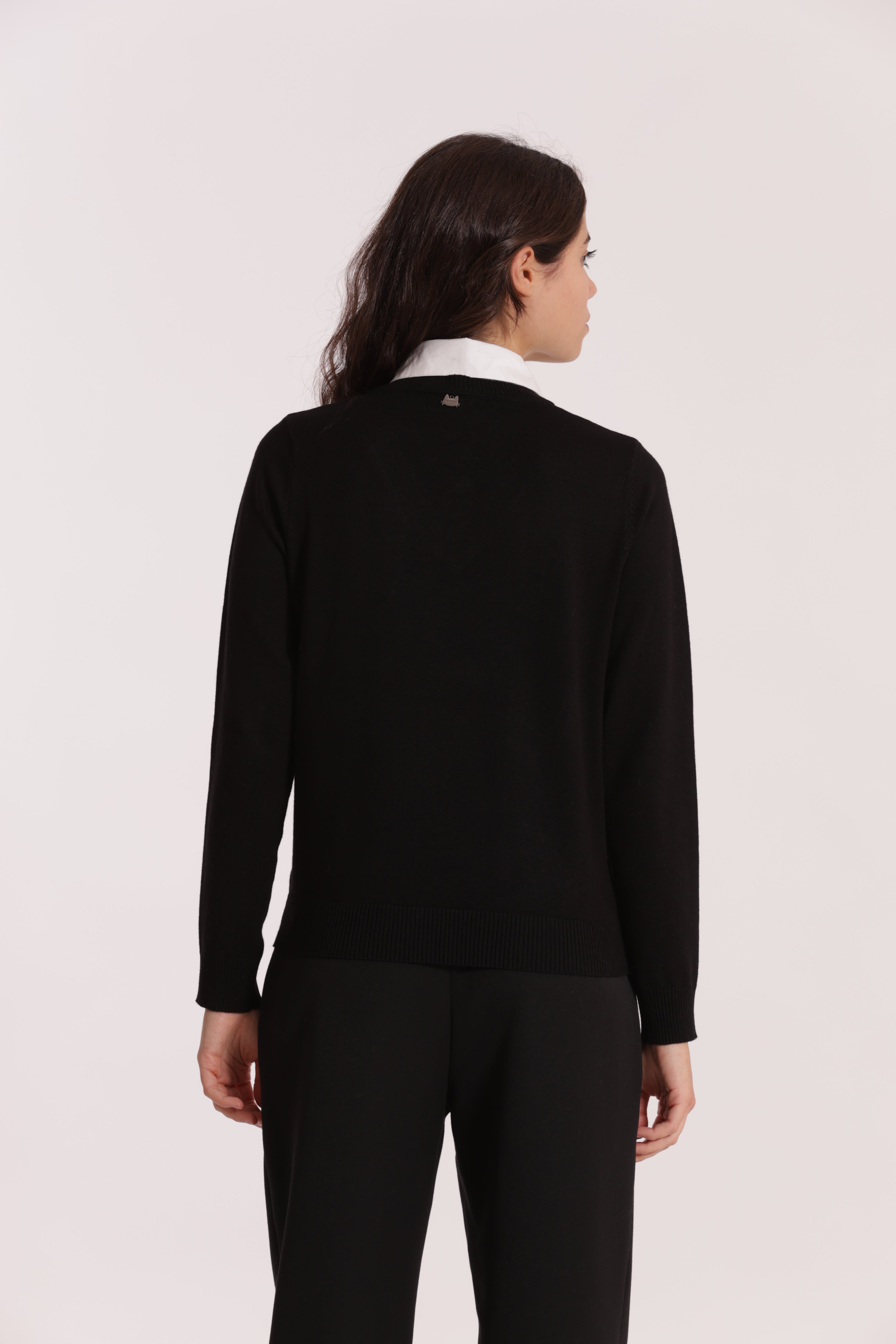 Mimi Mua maglia colletto camicia nero viscosa