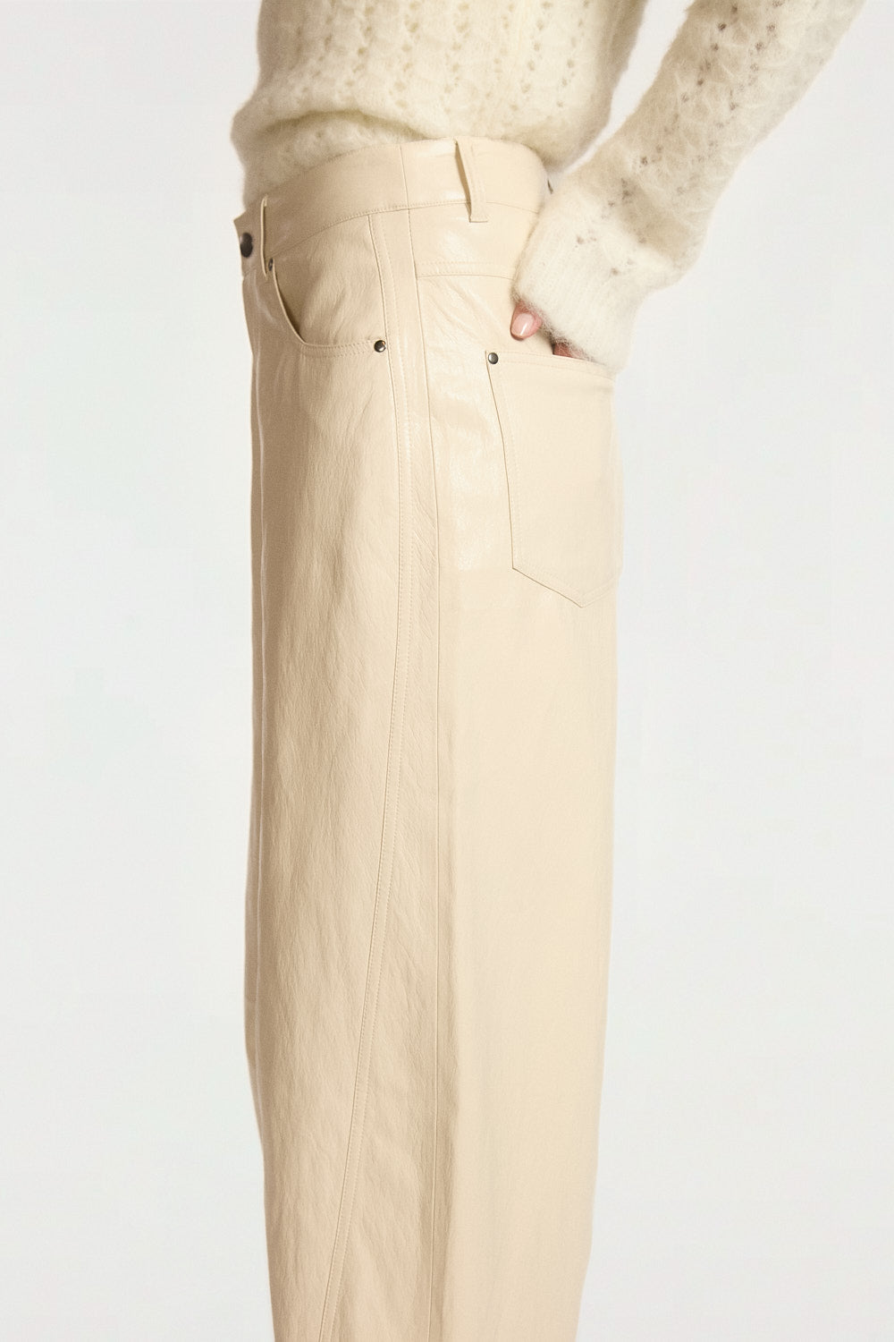 Aaiko Quin pantaloni ecopelle panna barrel