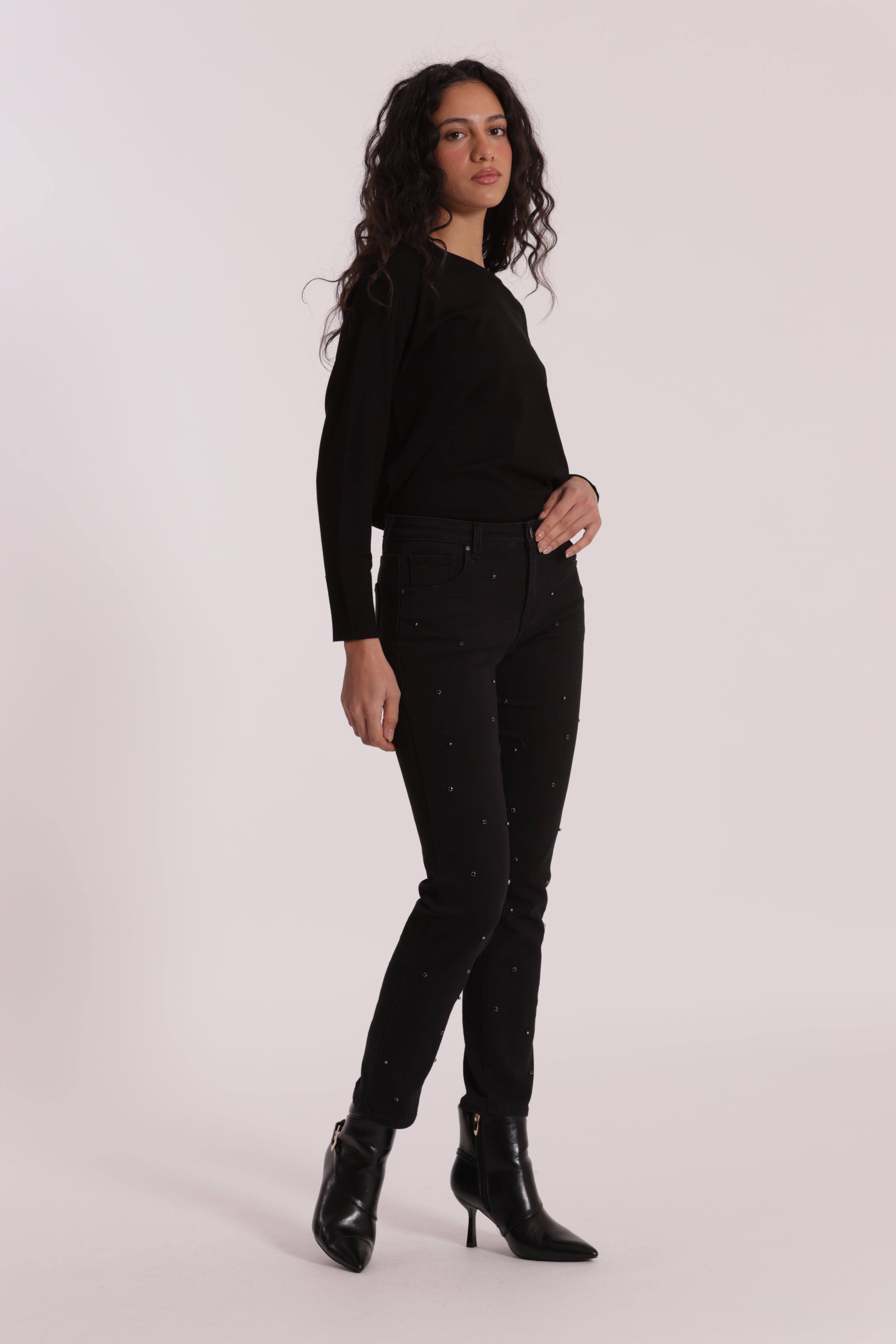 Mimi Mua jeans sigaretta nero con applicazioni