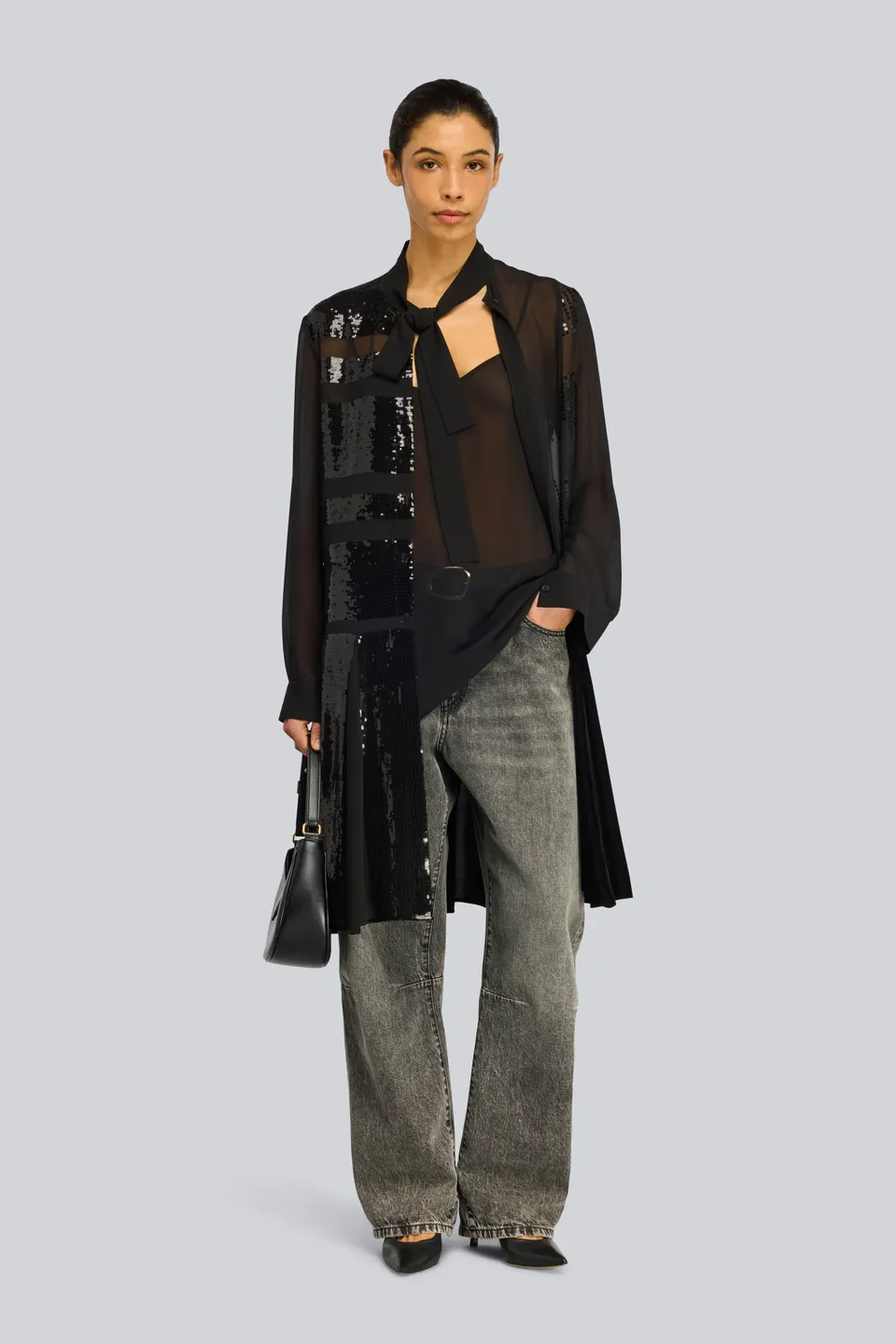 Semicouture Flo abito georgette ricamato nero