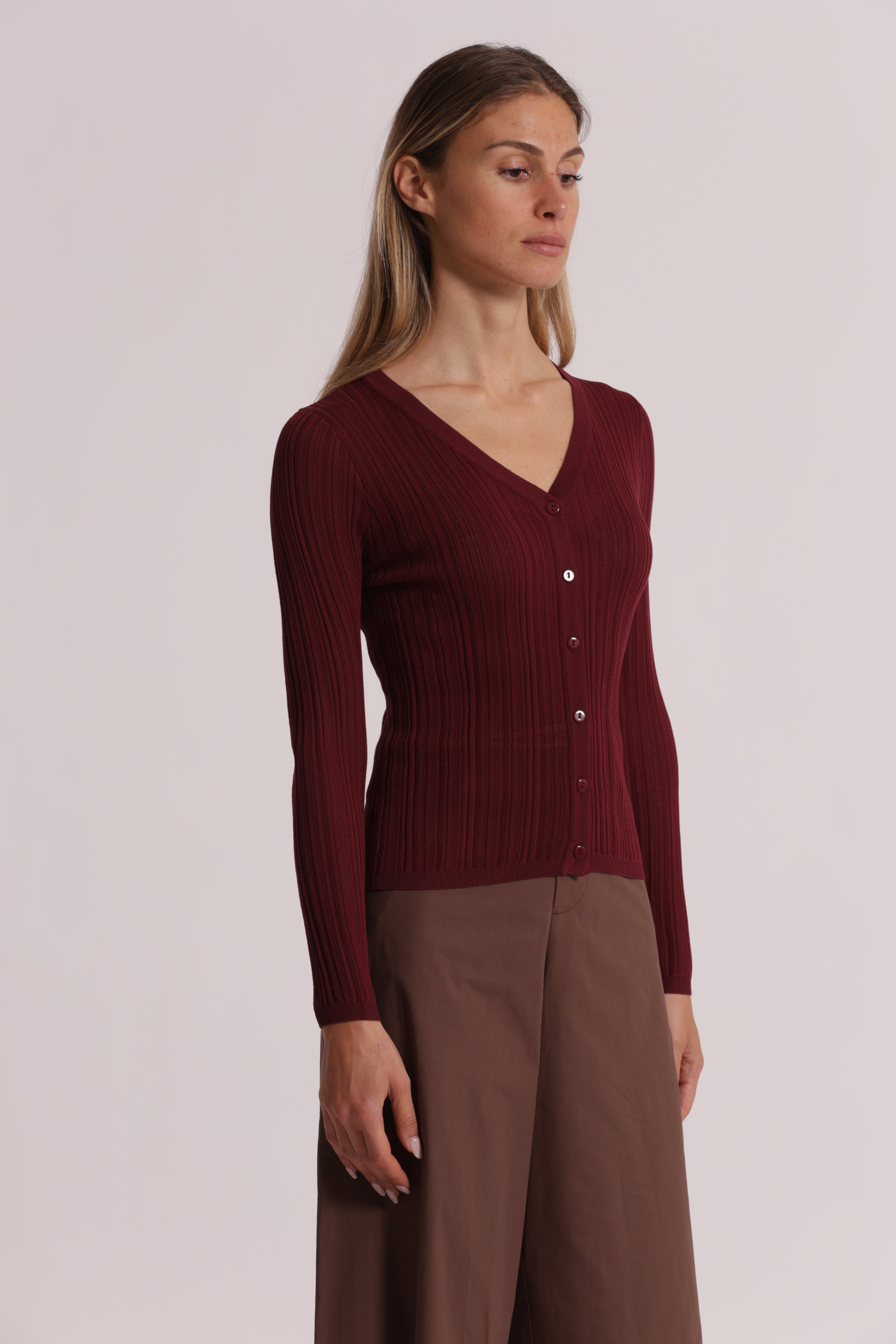 Mimi Mua Cardigan Costine Bottoni Panna