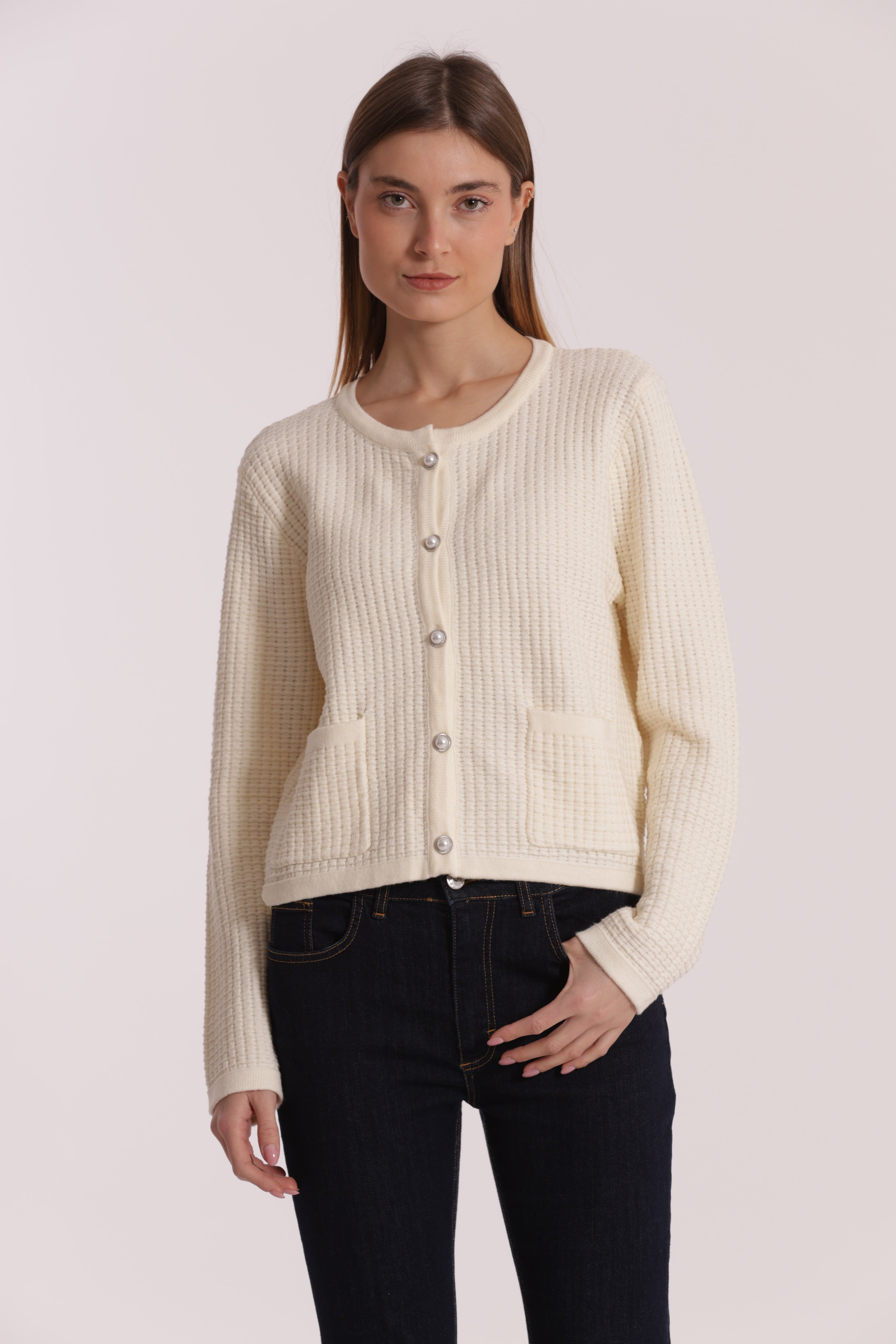 Mimi Mua Maglia Cardigan Nido Ape Panna