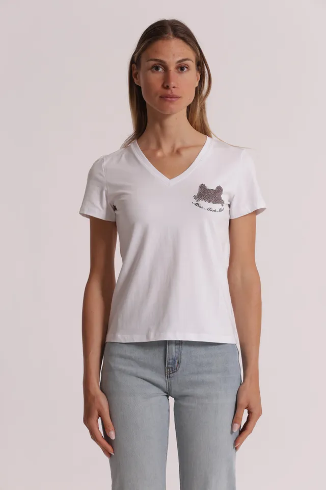 Mimi Mua T-Shirt Miss Gatto Zebrato Cotone Bianco