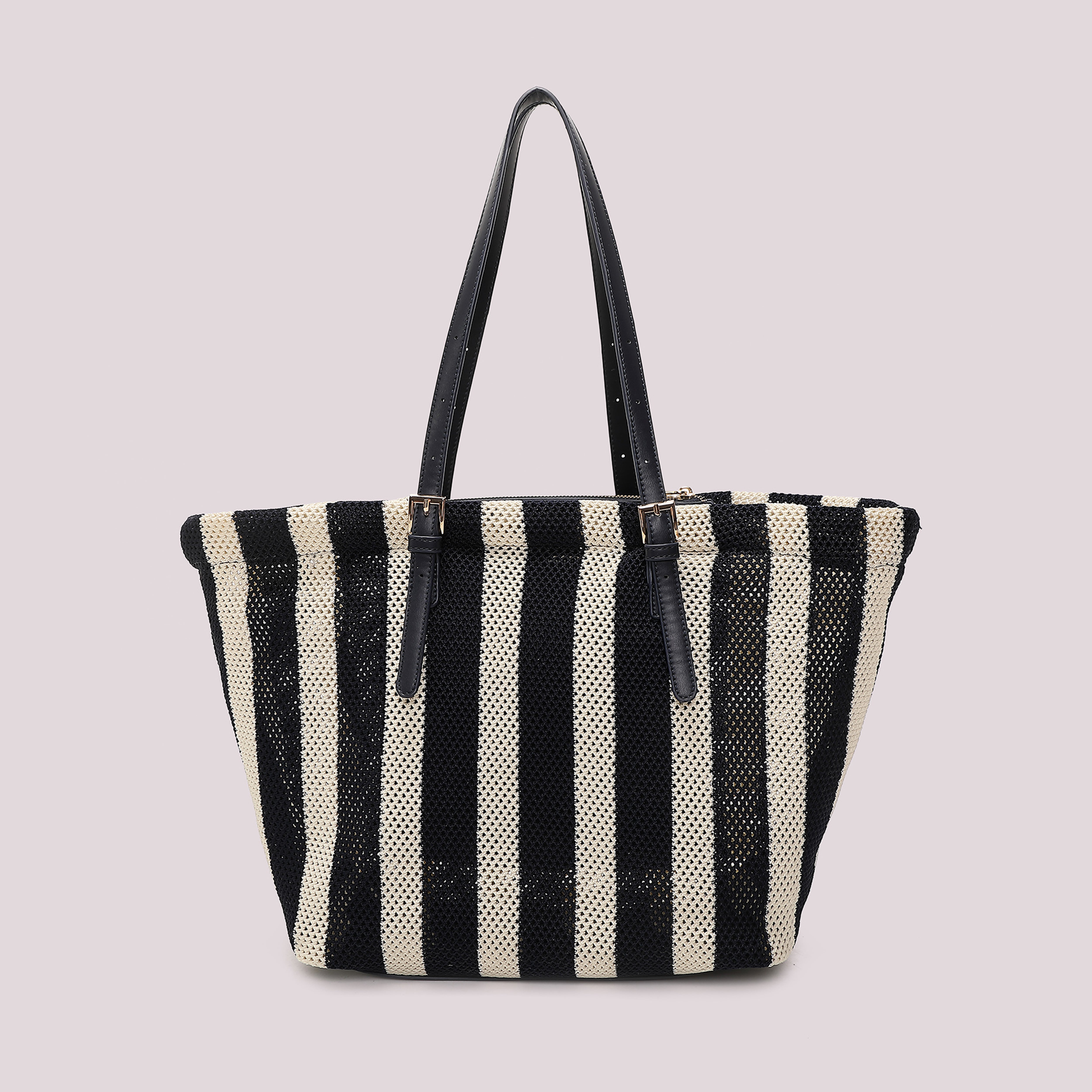 Mimi Mua Rete a Righe Borsa a Spalla Blu/Panna