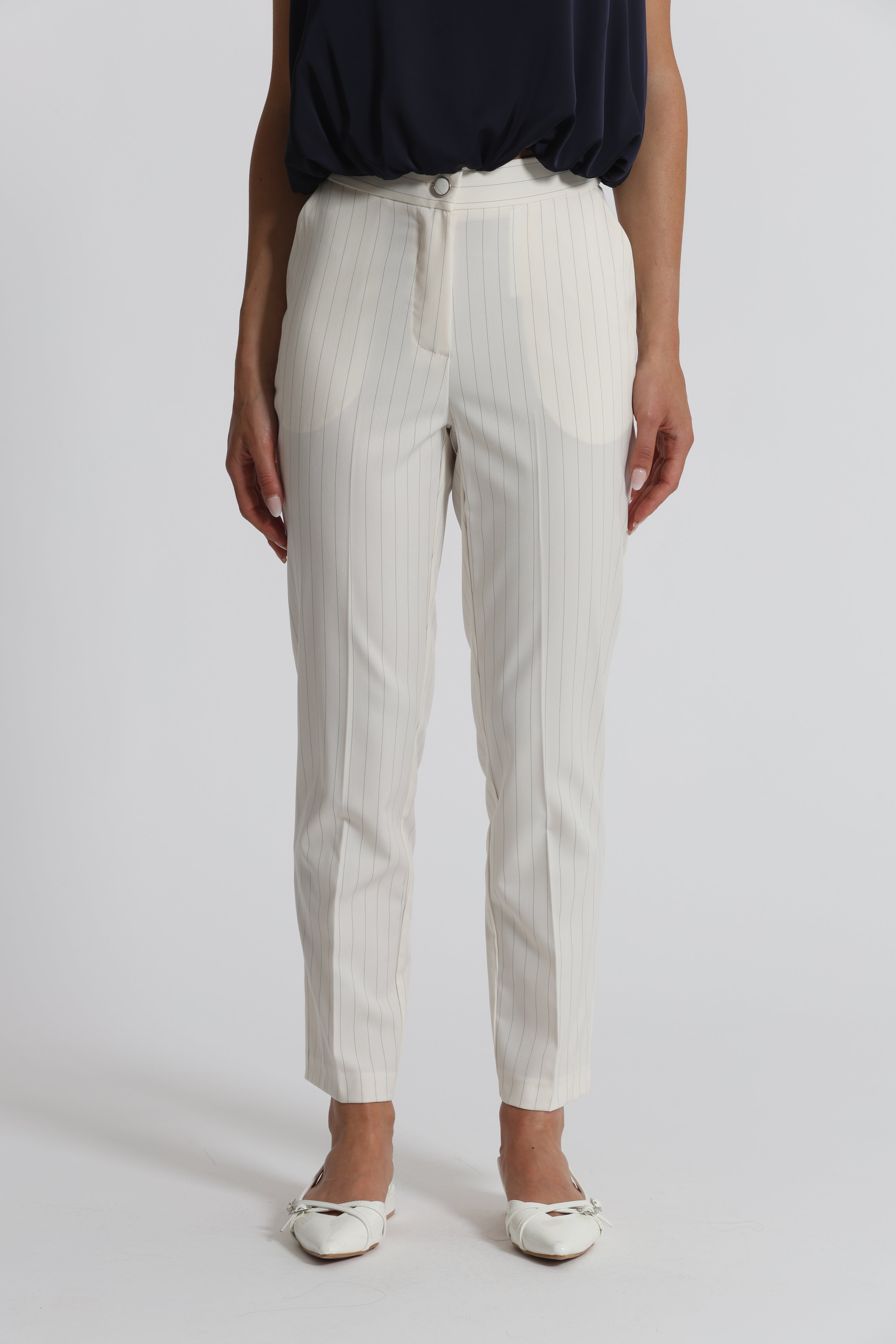 Mimi Mua pantalone sigaretta elastico dietro gessato latte