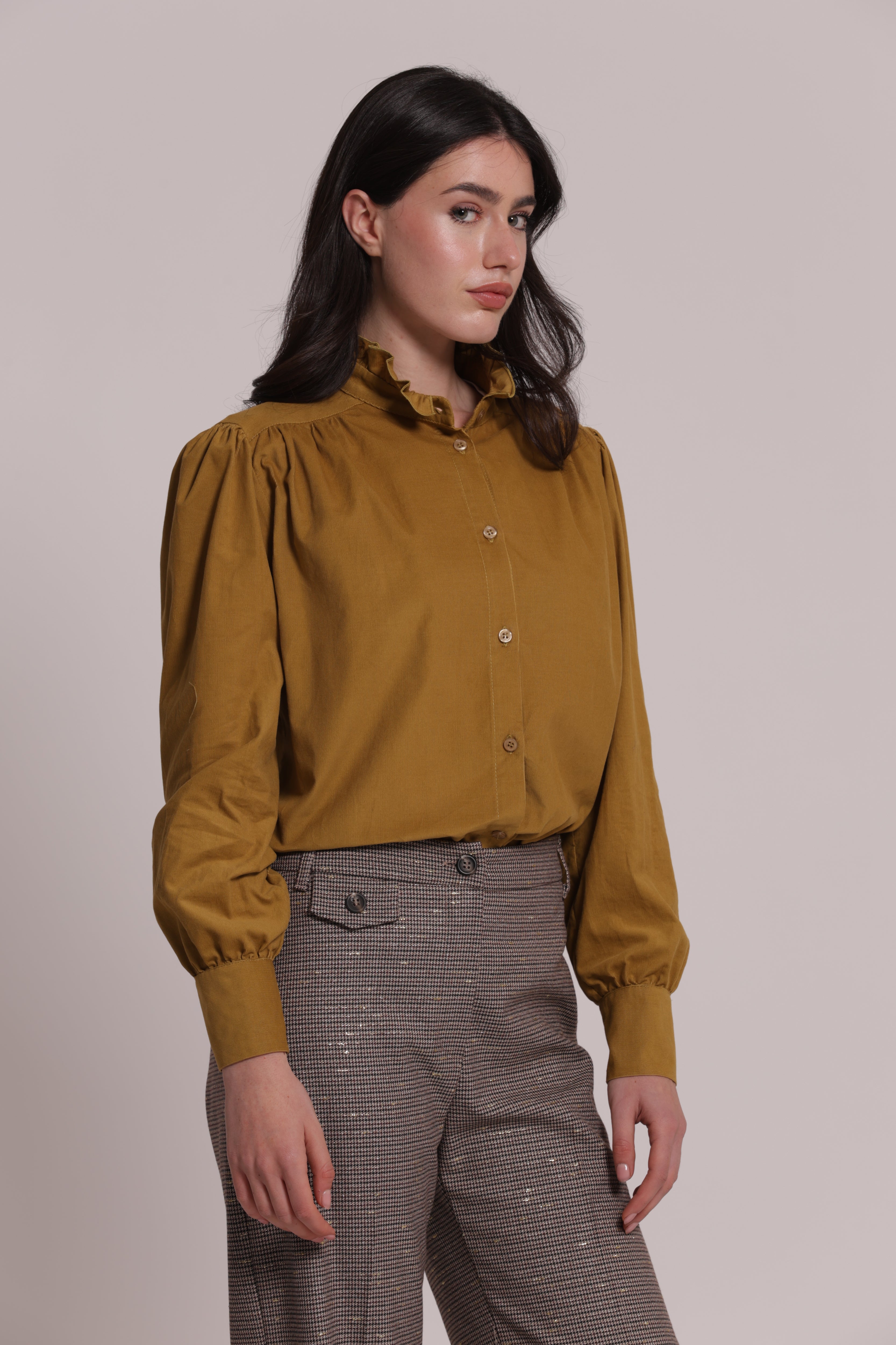 Mimi Mua Camicia Velluto Collo Alto Panna
