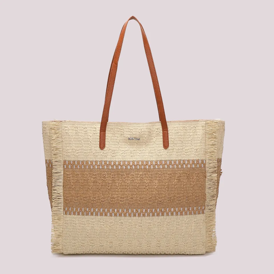 Mimi Mua Shopper borsa caffè striscia colorata