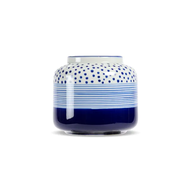 On Earth Dot Stripes vaso ceramica blu 15 cm