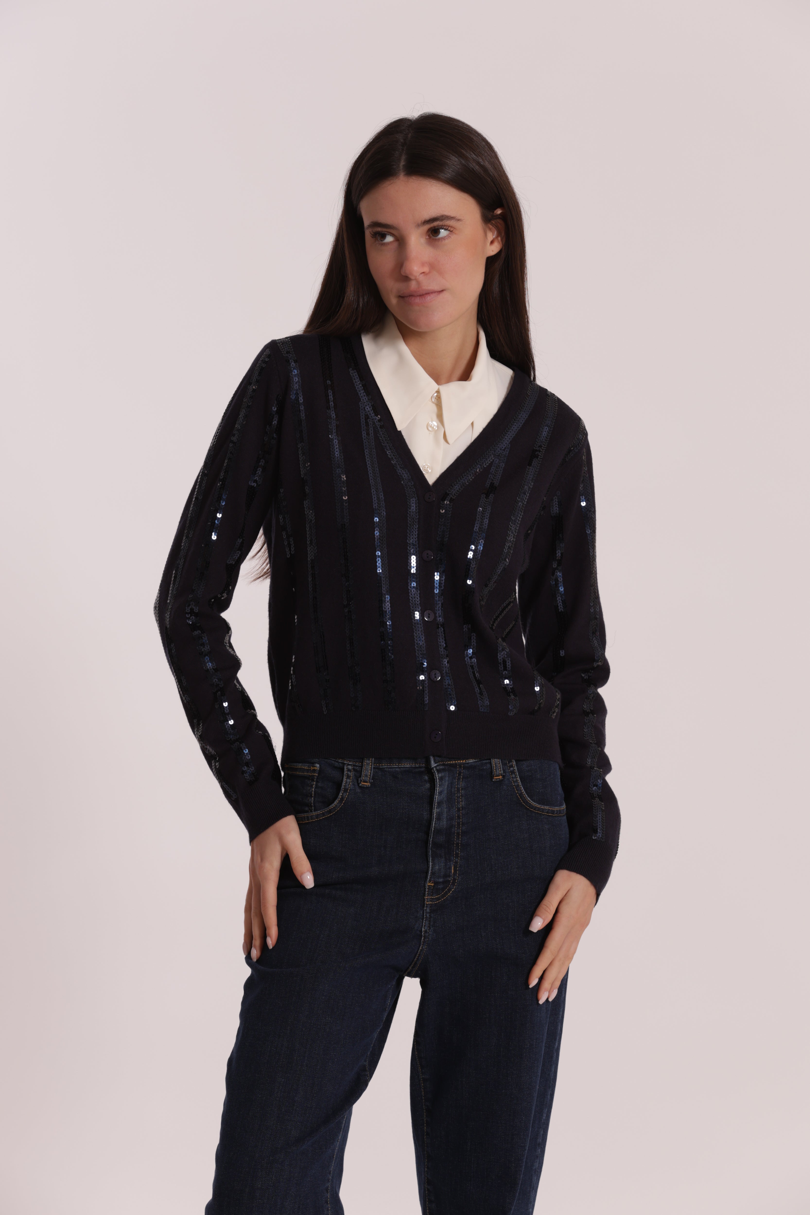 Mimi Mua Cardigan Paillettes Maglia Brillante