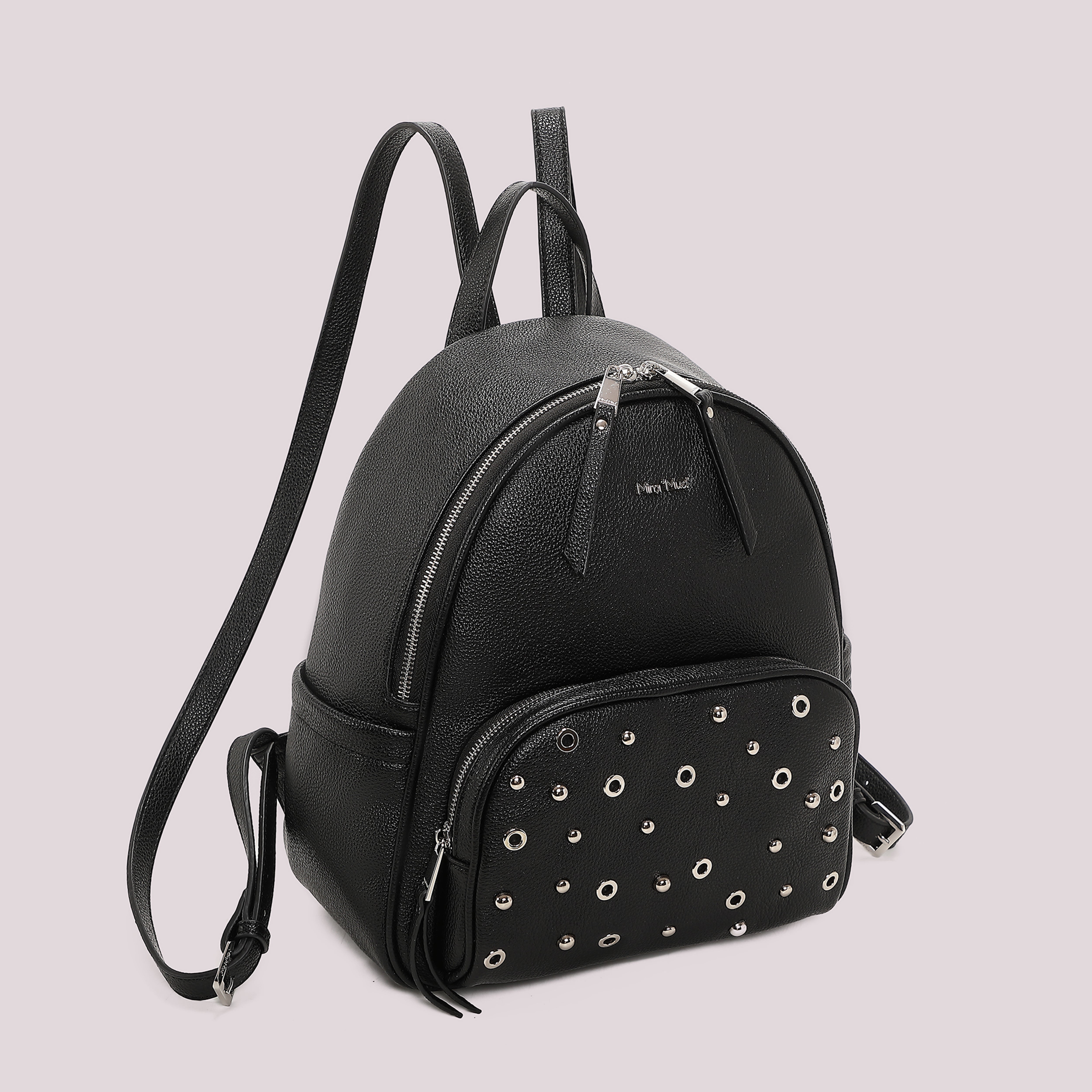 Mimi Mua Zaino Borchie Occhielli zaino ecopelle nero 33cm