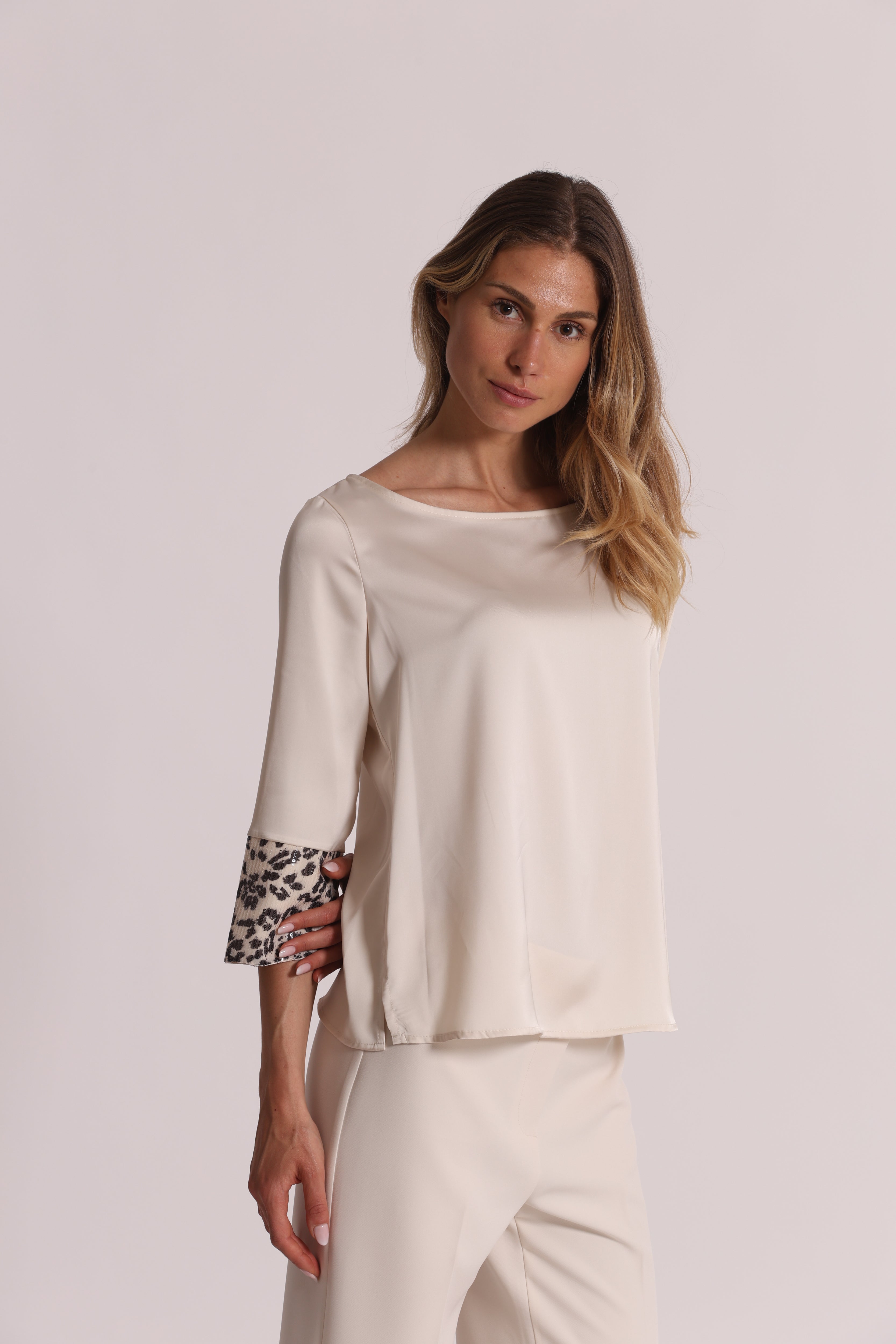 Mimi Mua Blusa Paillettes Animalier Latte