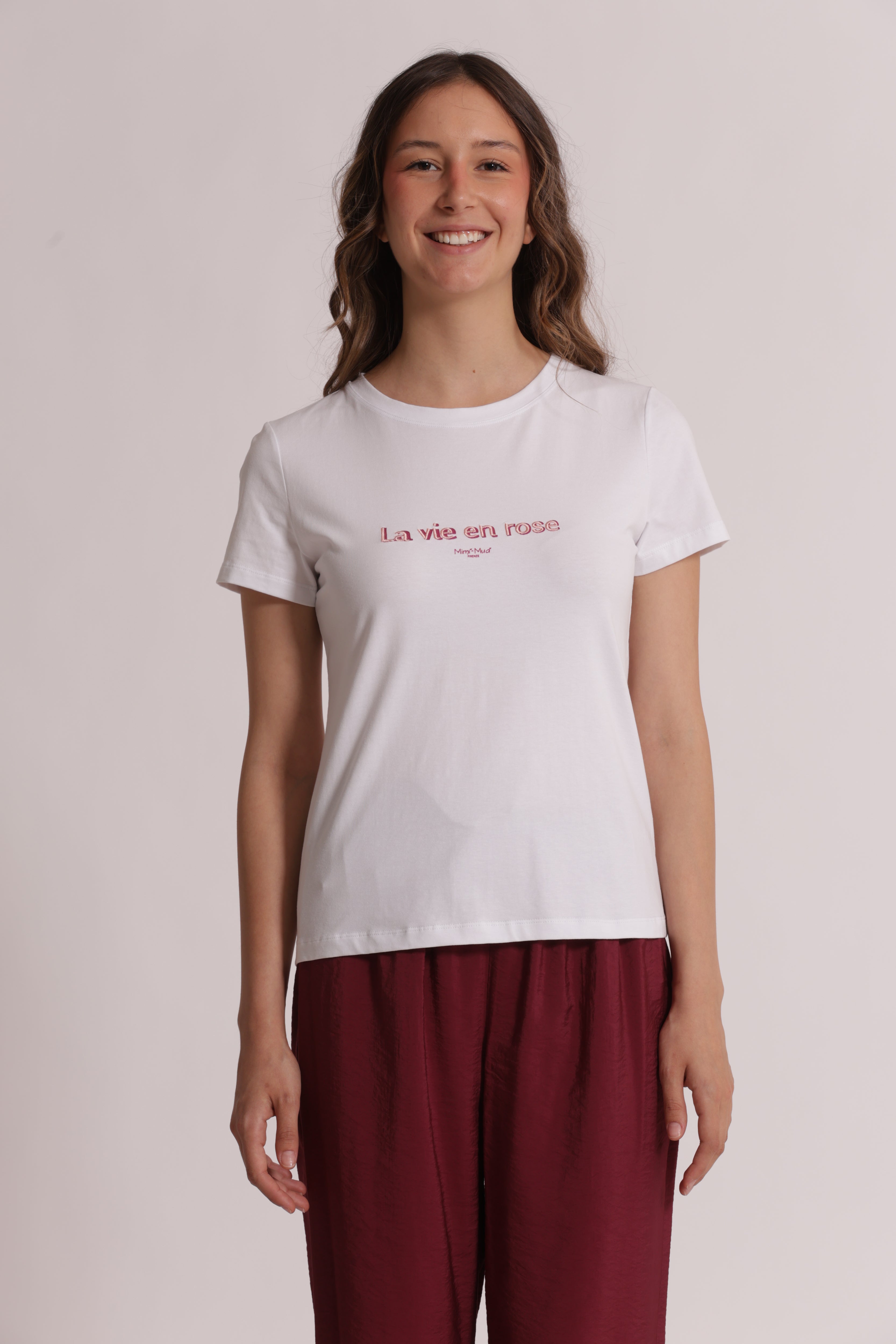 Mimi Mua T-Shirt La Vie en Rose Ricamata Bianco