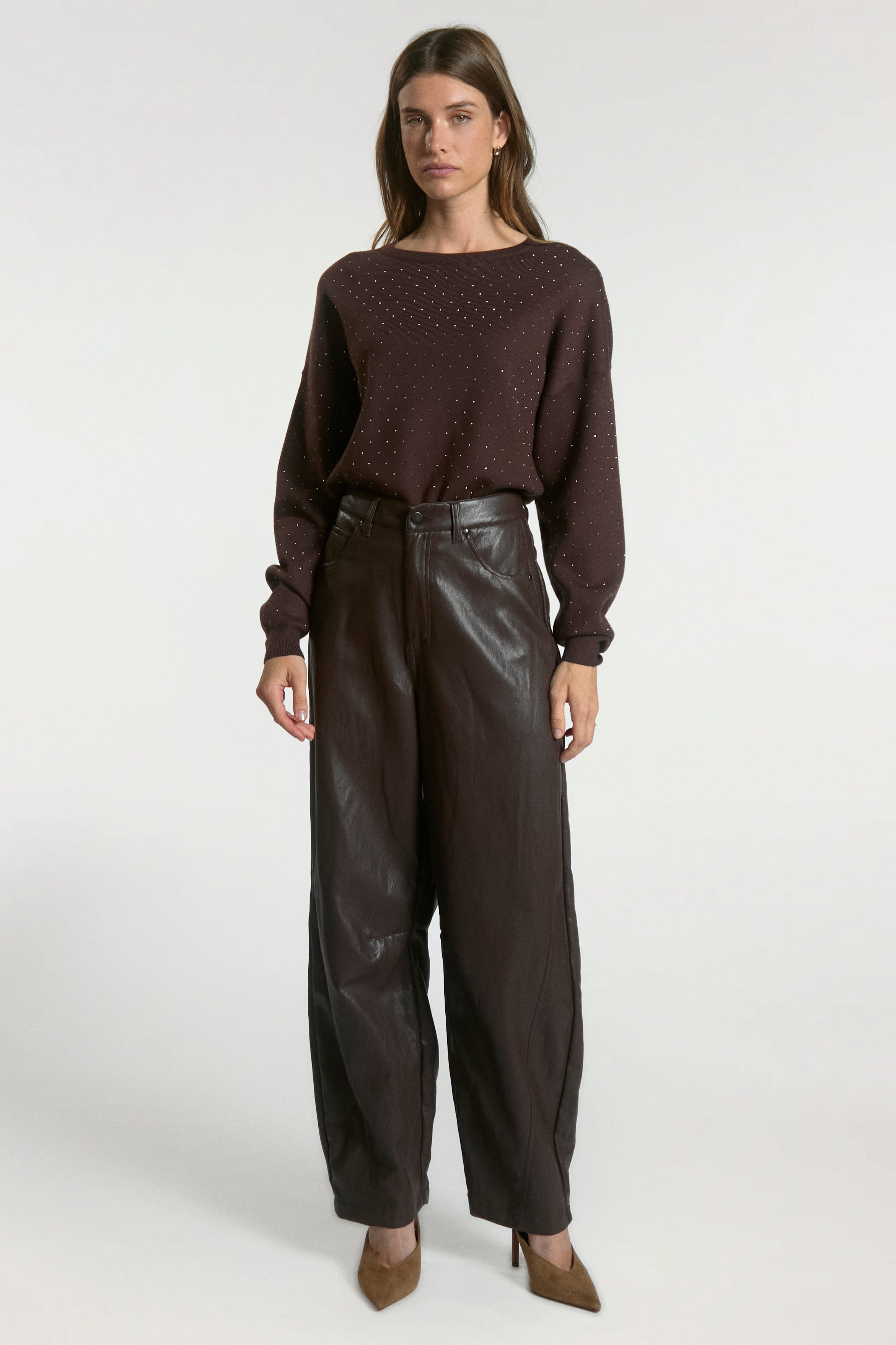 Aaiko Saren maglia marrone strass fit morbido