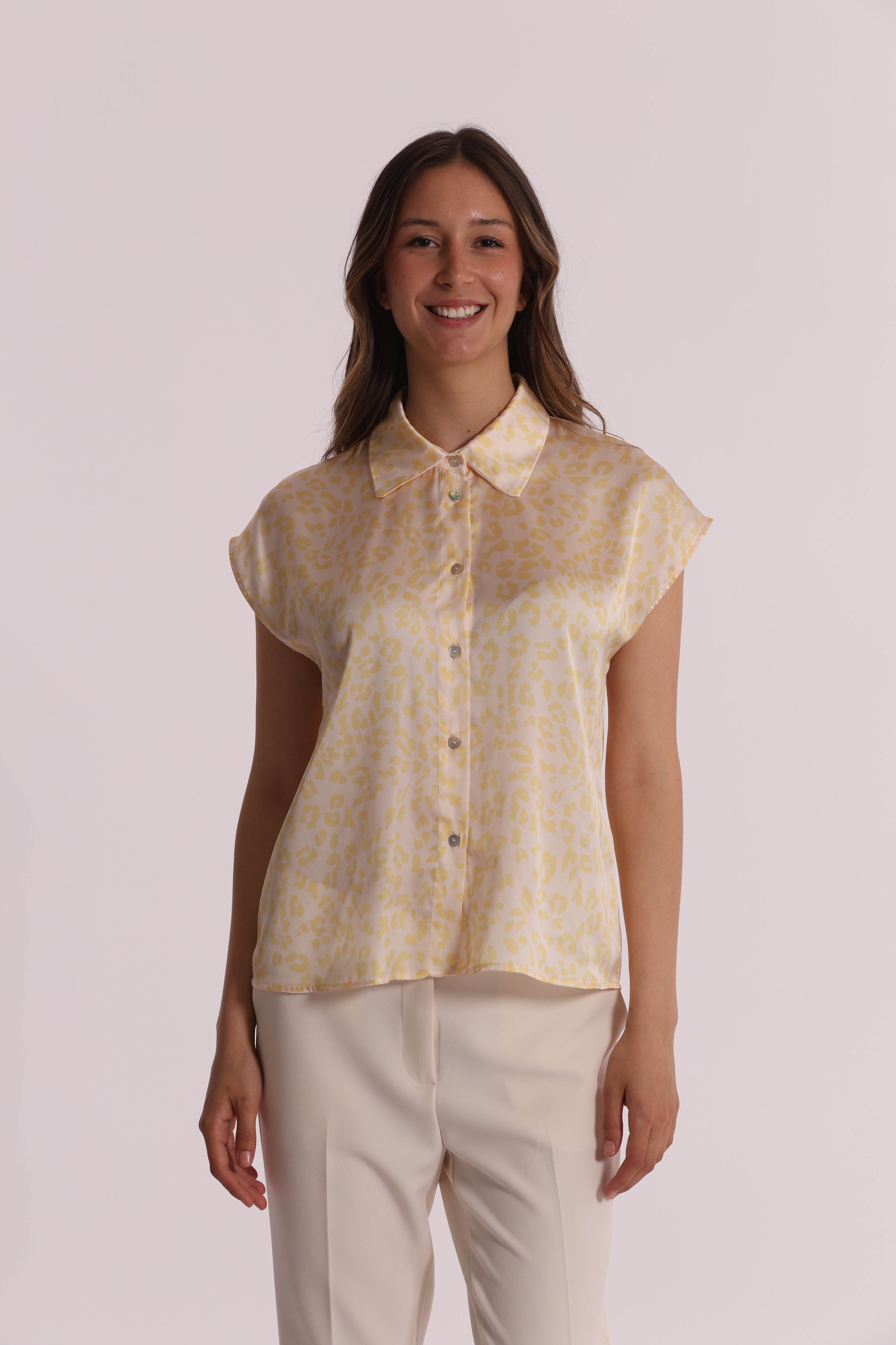 Mimi Mua camicia maniche corte animalier rosa