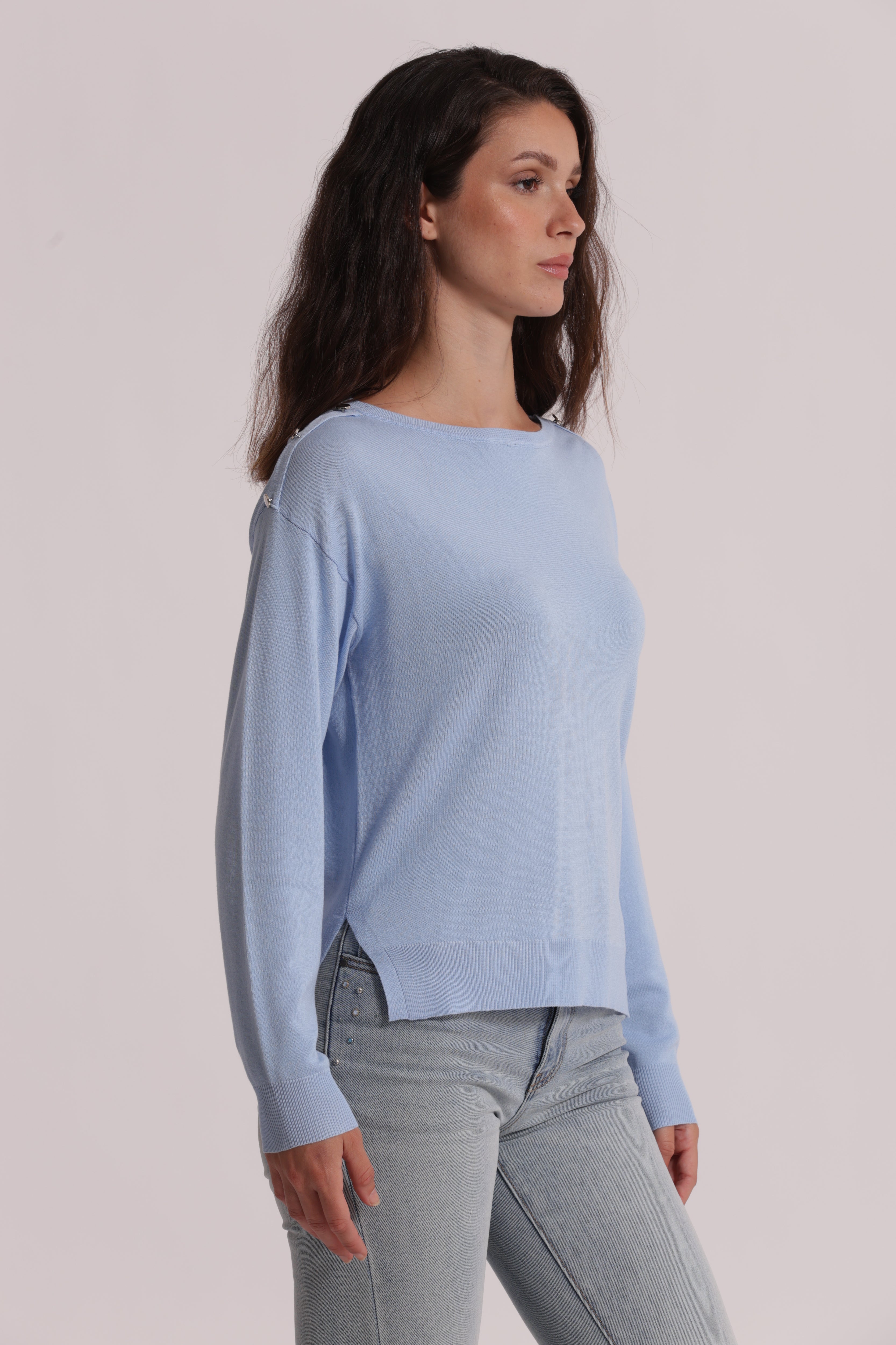 Mimi Mua Maglia Bottoni Spalla Panna viscosa