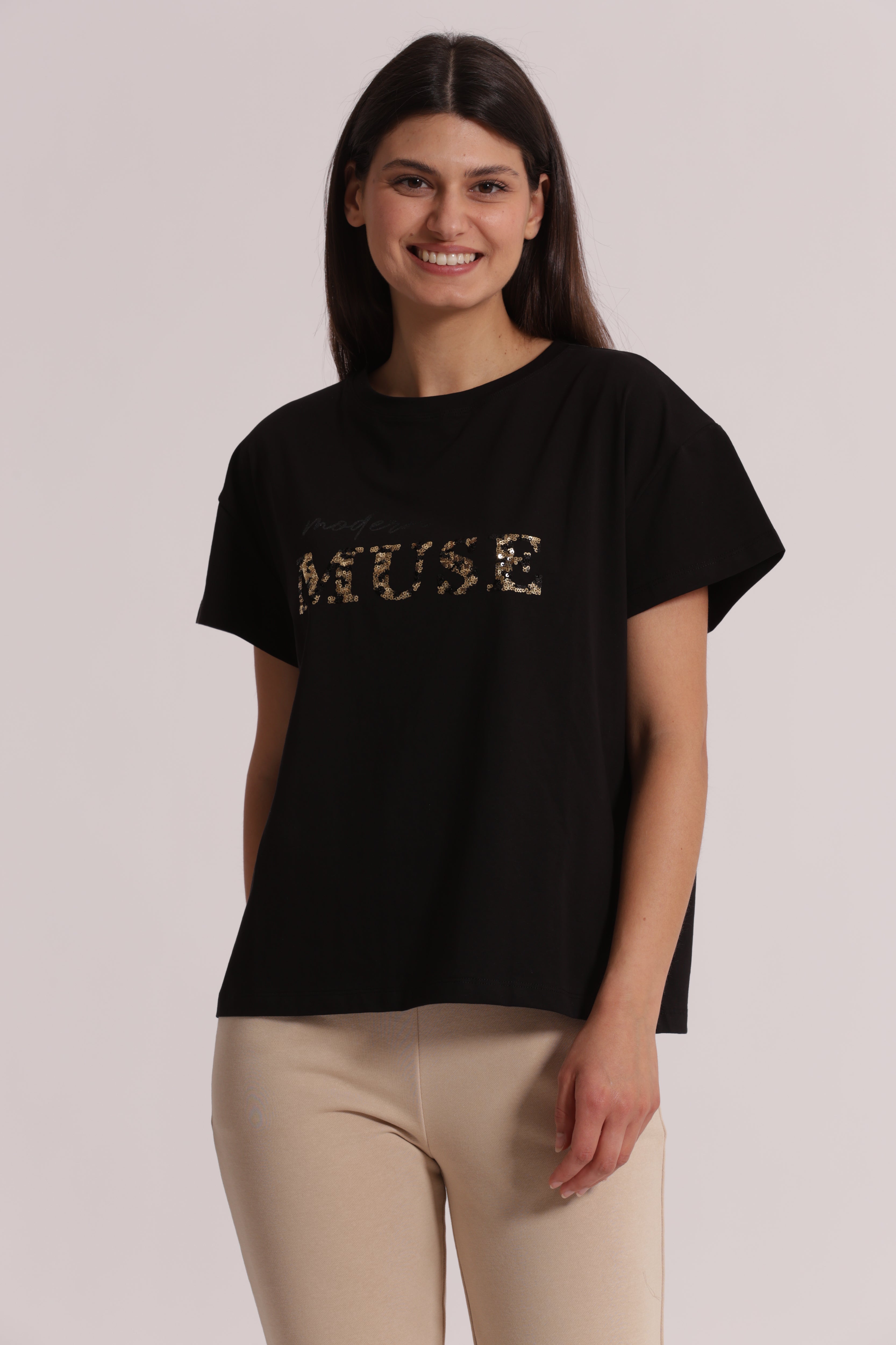 Mimi Mua T-Shirt Modern Muse con Paillettes Bianco