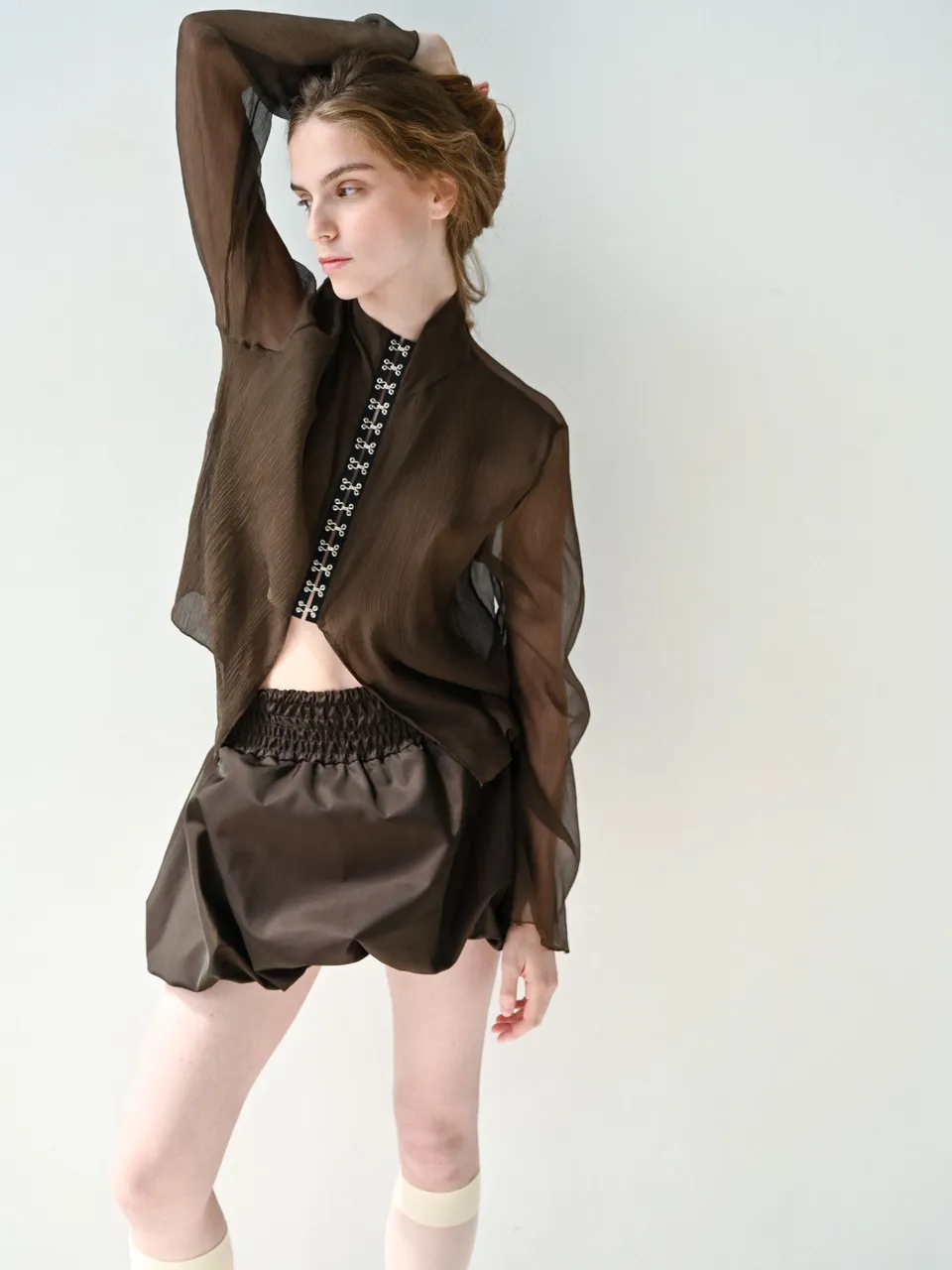 GiglioTigrato Paloma Top III top marrone seta collo alto