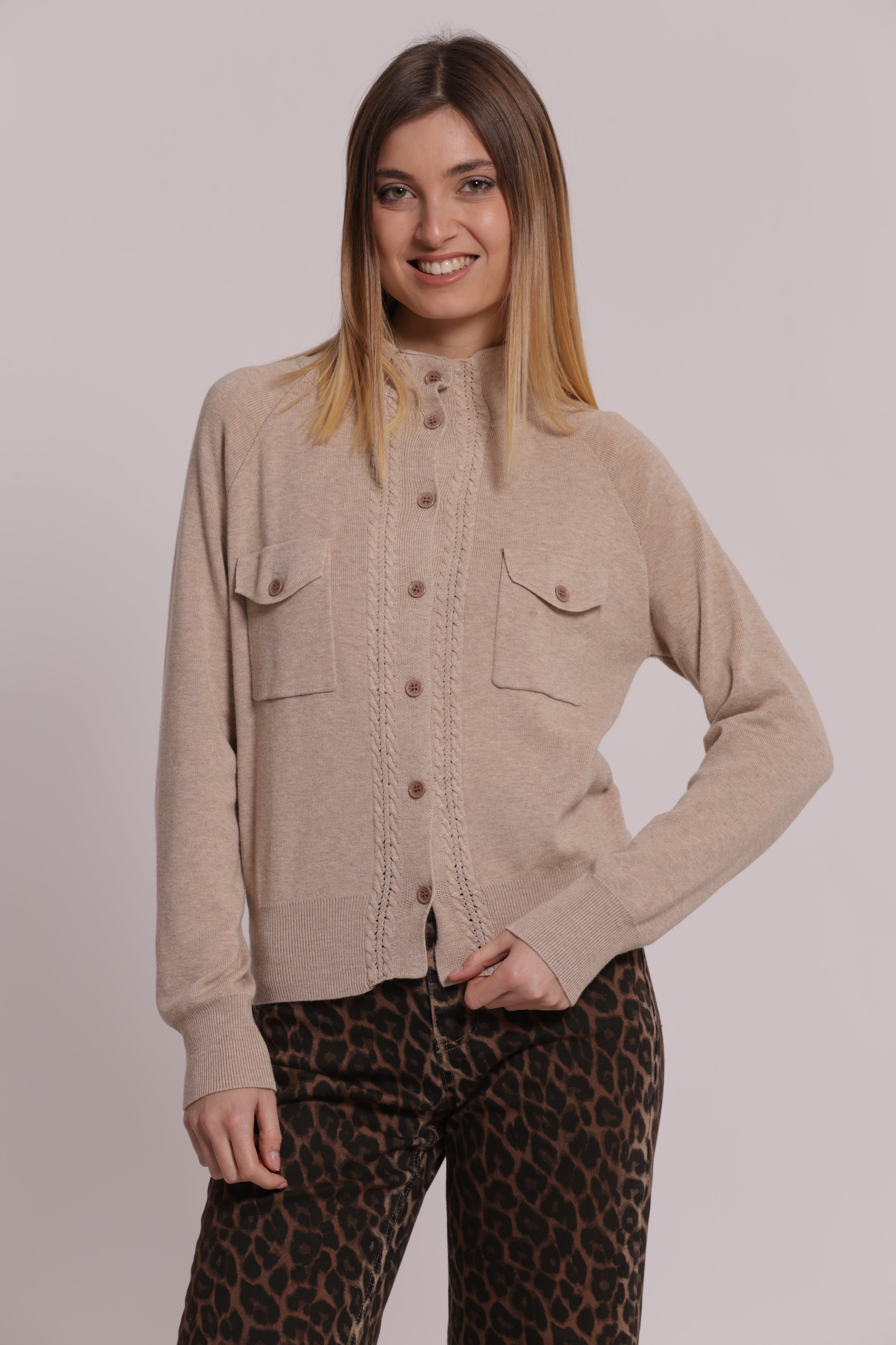 Mimi Mua Cardigan Lupetto con Tasche Maglia Nera