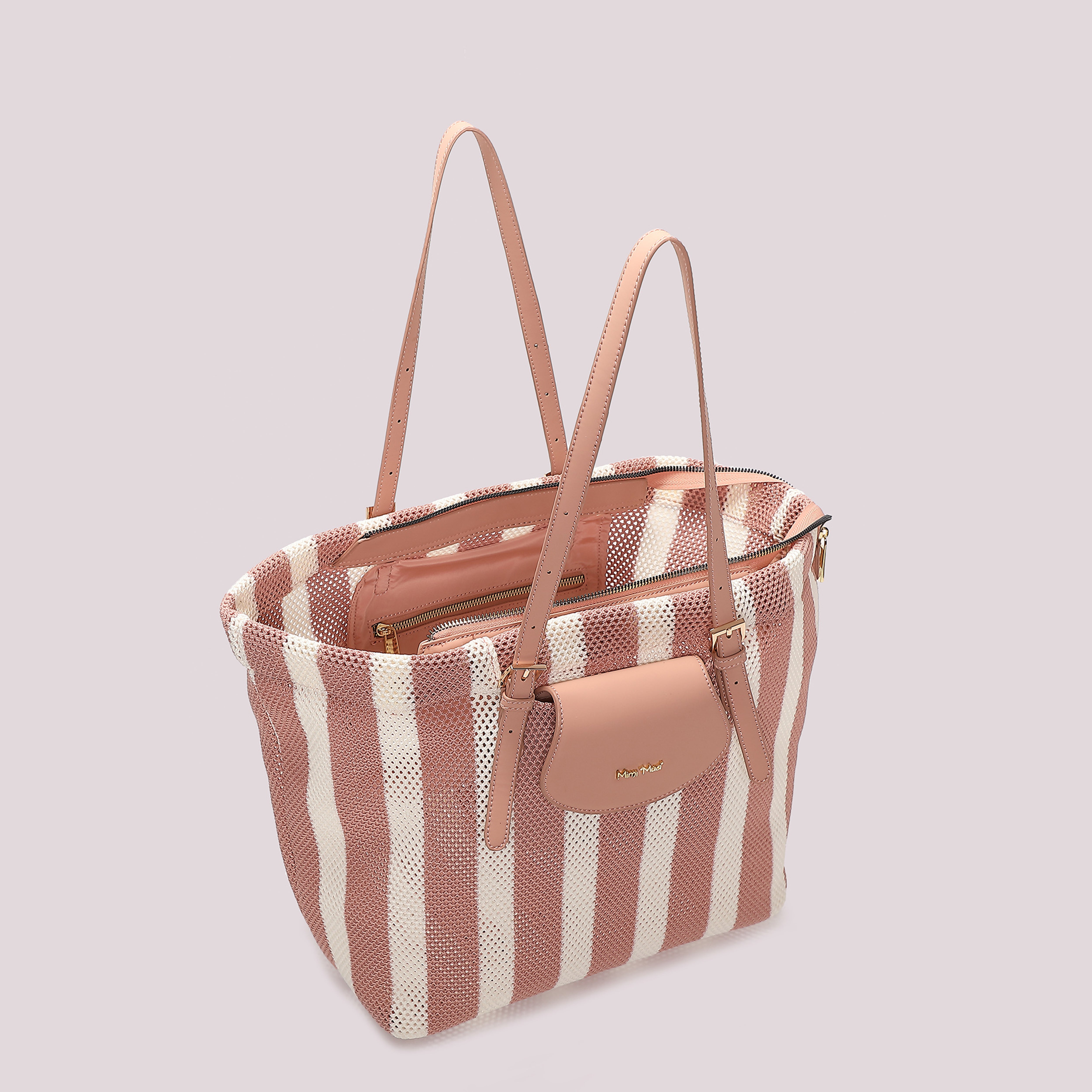 Mimi Mua Rete a Righe Borsa a Spalla Blu/Panna