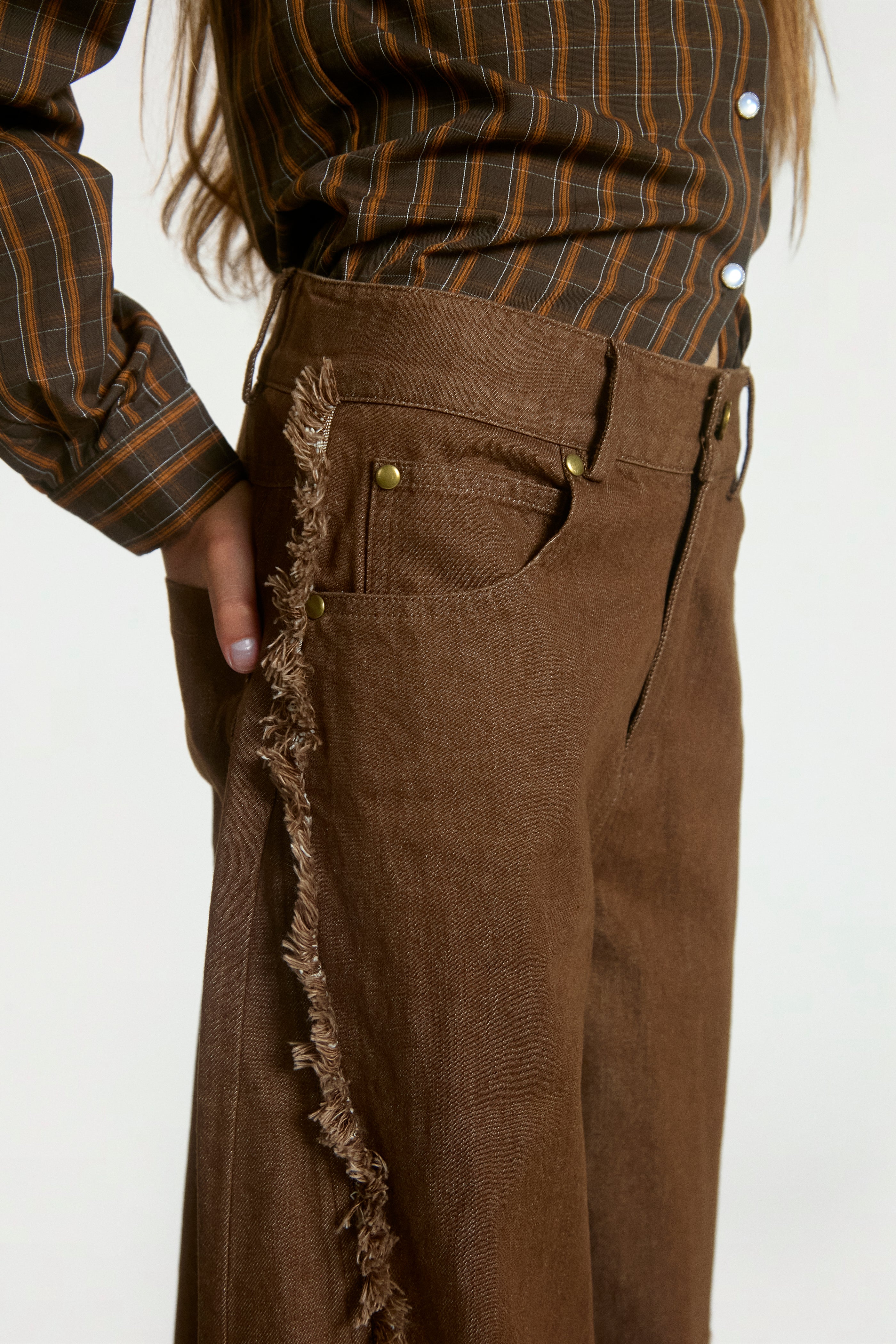 Aaiko Janesse camicia quadri cotone marrone